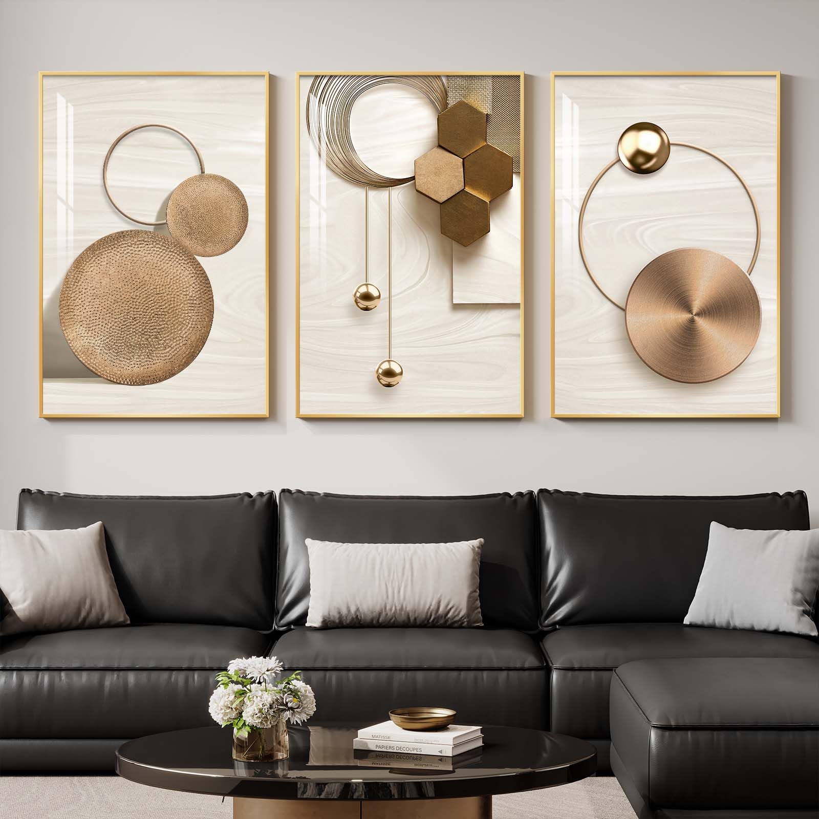 Large Framed Modern Abstract Wall Art for Living Room, Minimalist Bright Style Prints Wall Paintings Artwork for Walls, Silver Gray Contemporary Luxury Pictures for Hallway, Office Wall Decor 24x36 In