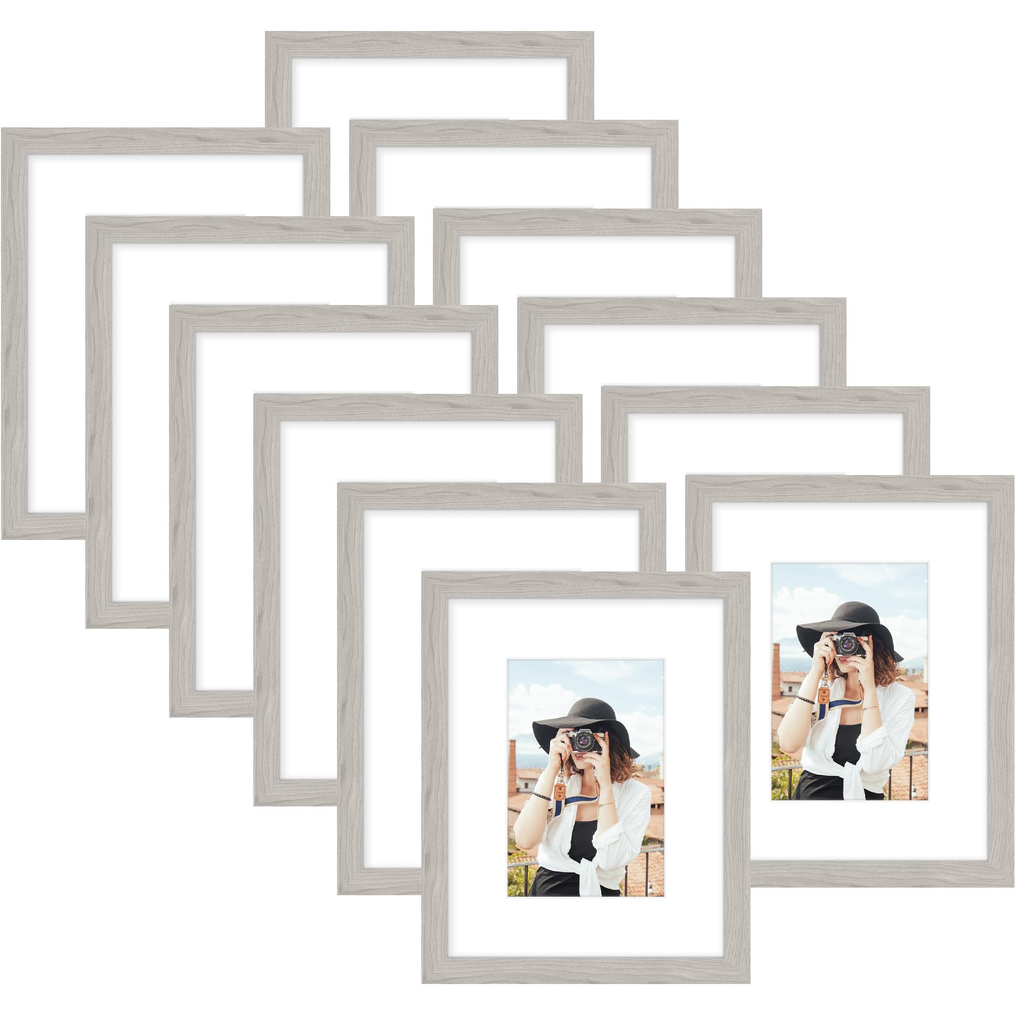 Picrit 8x10 Picture Frame Set of 12, Display 5x7 with Mat or 8x10 without Mat, Photo Frames for Wall Mounting or Table Top Display, Black