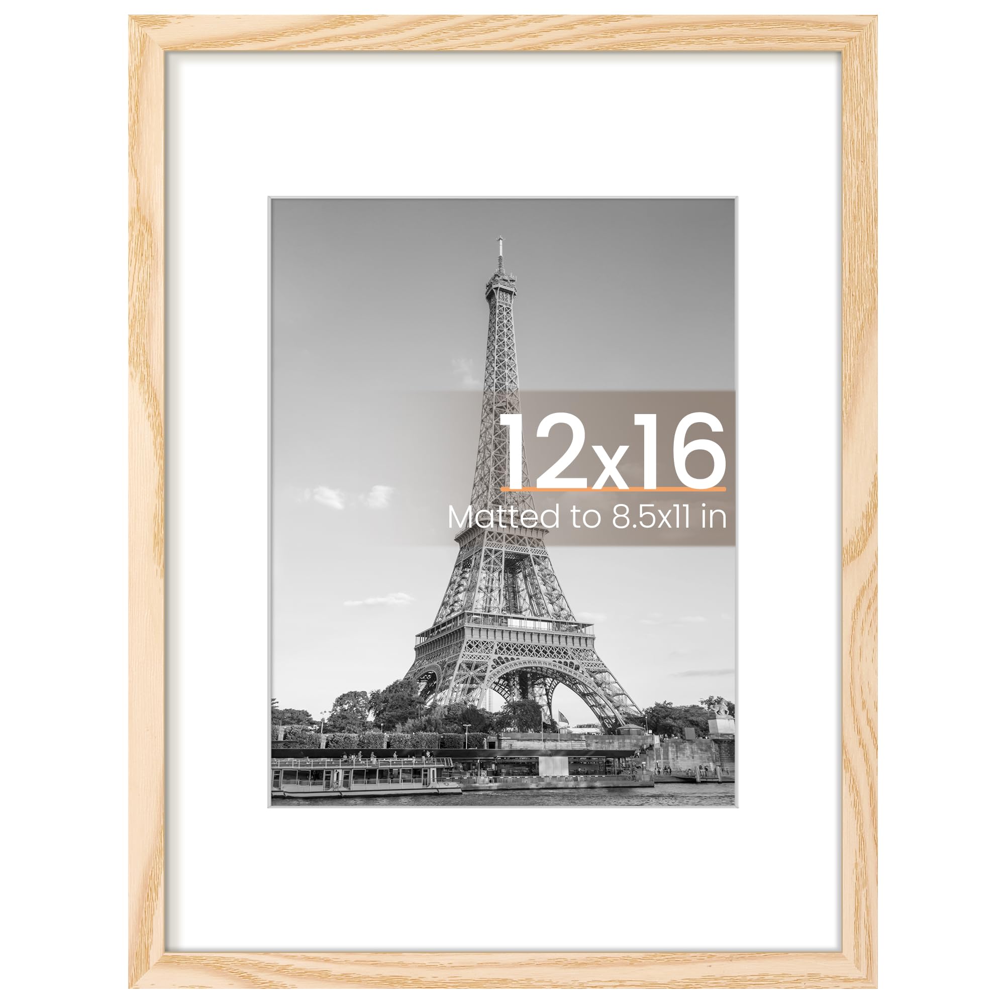 upsimples 12x16 Picture Frame, Display Pictures 8.5x11 with Mat or 12x16 Without Mat, Wall Hanging Photo Frame, Black, 1 Pack