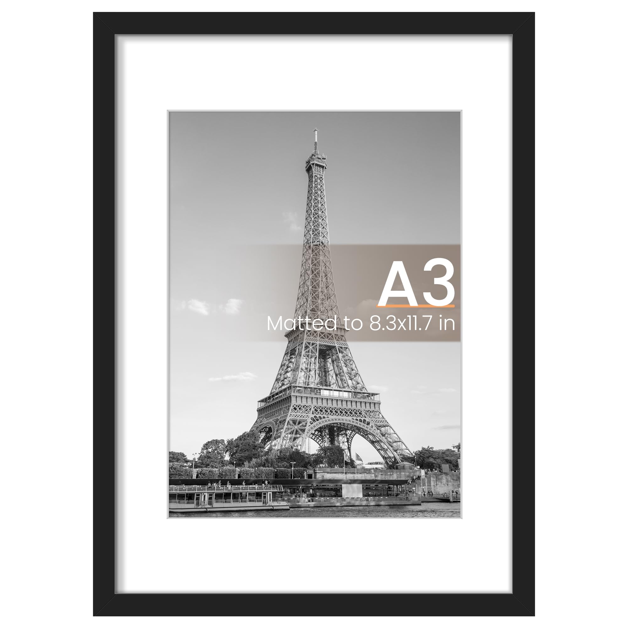 upsimples 11x17 Picture Frame, Display Pictures 9x15 with Mat or 11 x 17 Without, Wall Hanging Poster Frames, Black, 1 Pack