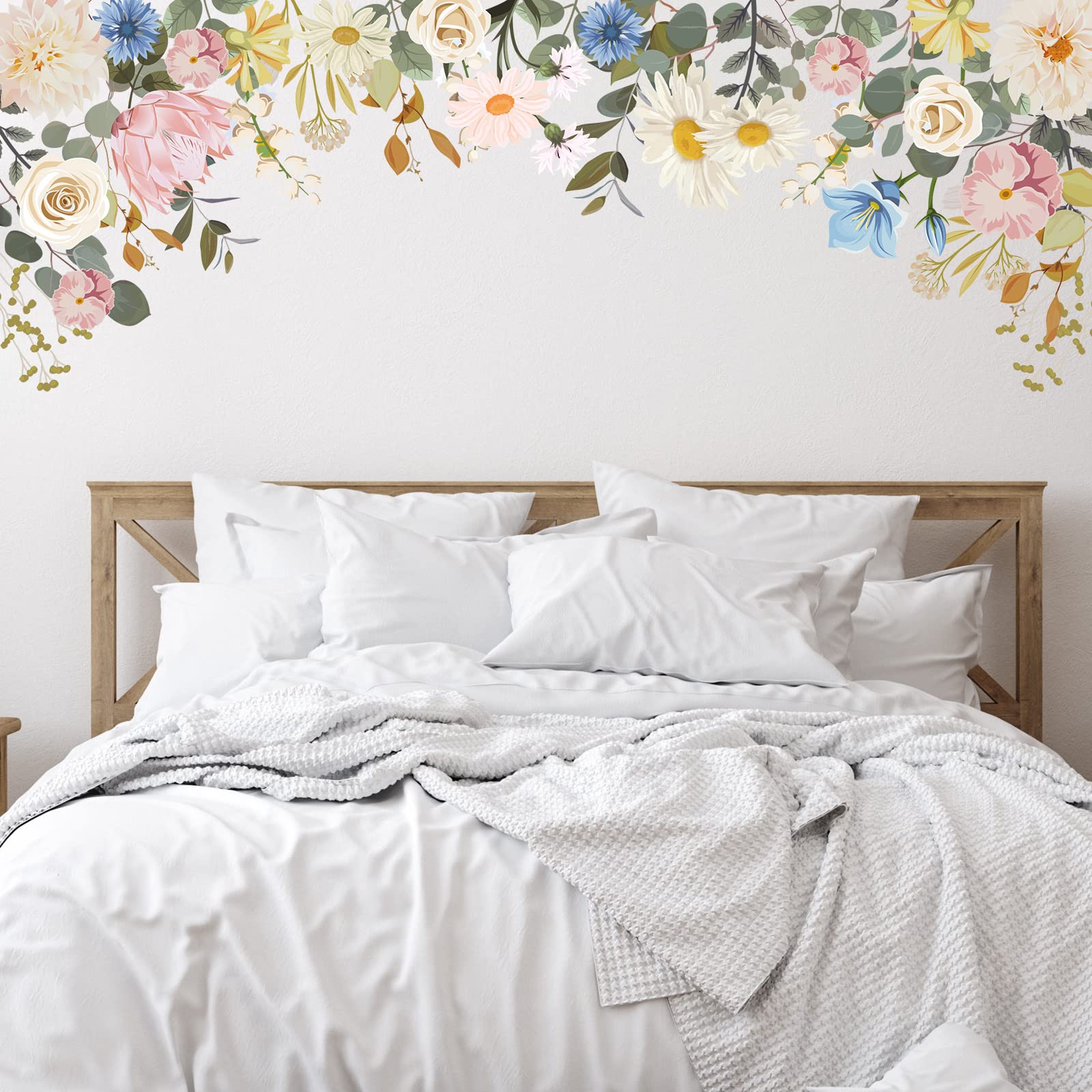 Zonon 6 Pcs Flowers Wall Decals Stickers Vinyl Removable Peel and Stick Colorful Dragonflies Floral Wall Murals Decor for Bedroom Living Room Nursery(Beautiful)