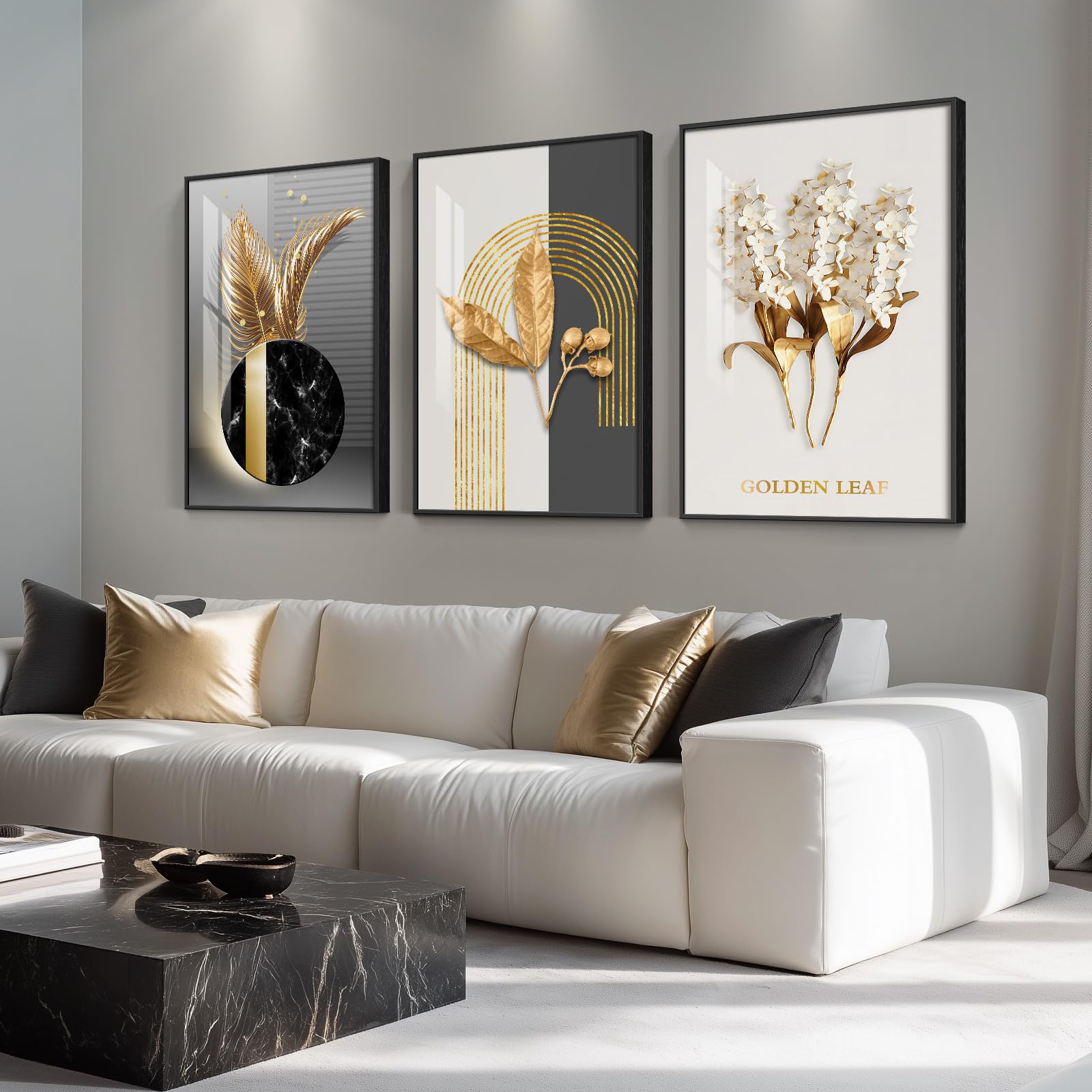 Large Framed Modern Abstract Wall Art for Living Room, Minimalist Bright Style Prints Wall Paintings Artwork for Walls, Silver Gray Contemporary Luxury Pictures for Hallway, Office Wall Decor 24x36 In