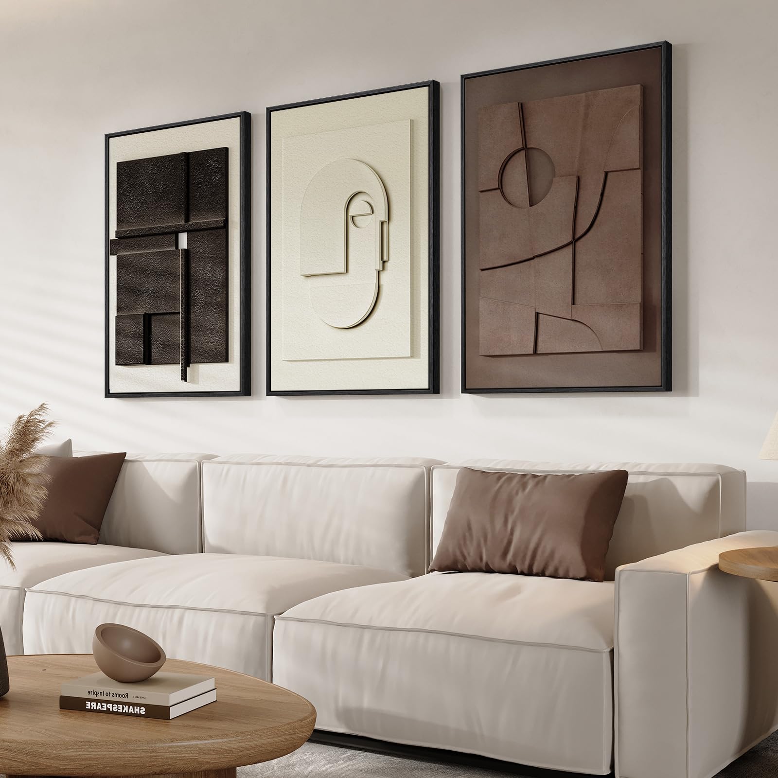 Large 3D Textured Framed Blue and White Abstract Wall Art for Living Room, 3 Piece Modern Artwork for Walls, Minimalist Navy Blue Geometric Paintings for Hallway, Stair, Office Wall Decor 24x36 In