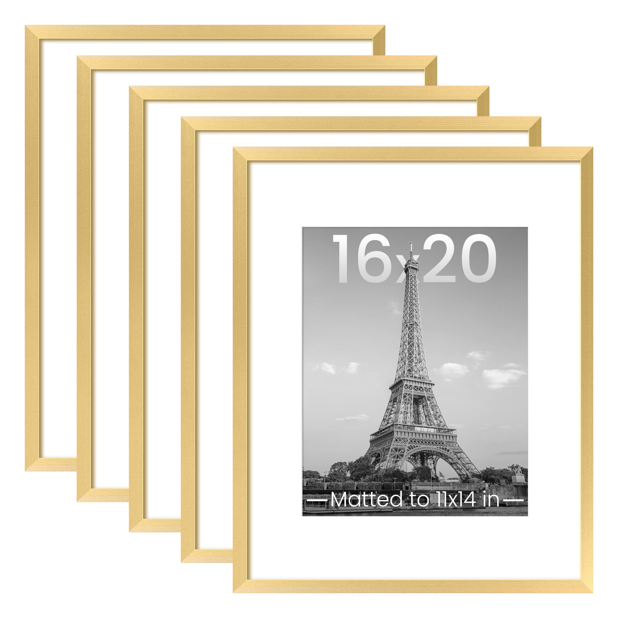 upsimples 8.5x11 Picture Frame Set of 5, Display Pictures 6x8 with Mat or 8.5 by 11 Without, Wall Gallery Photo Frames, Black