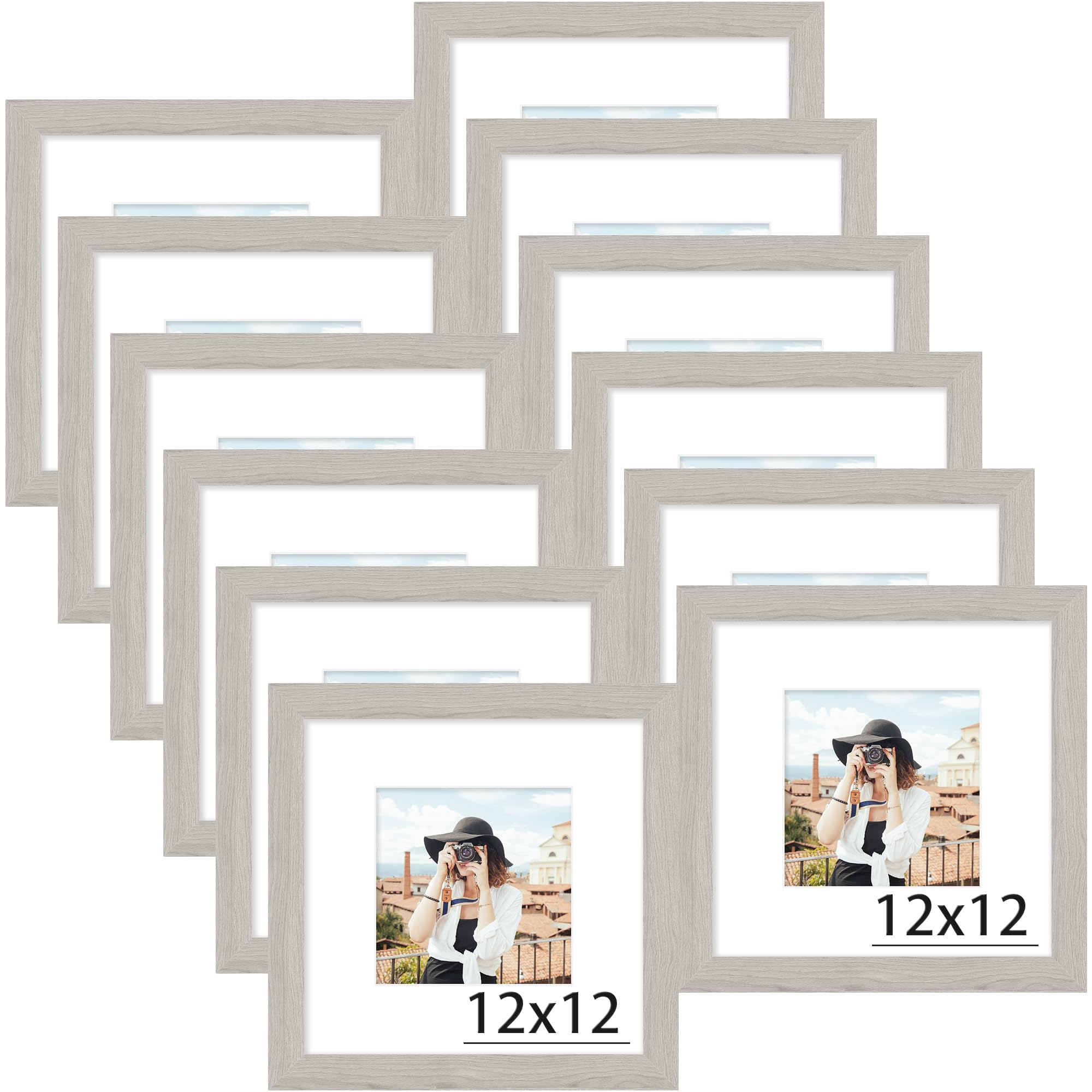 Picrit 8x10 Picture Frame Set of 12, Display 5x7 with Mat or 8x10 without Mat, Photo Frames for Wall Mounting or Table Top Display, Black