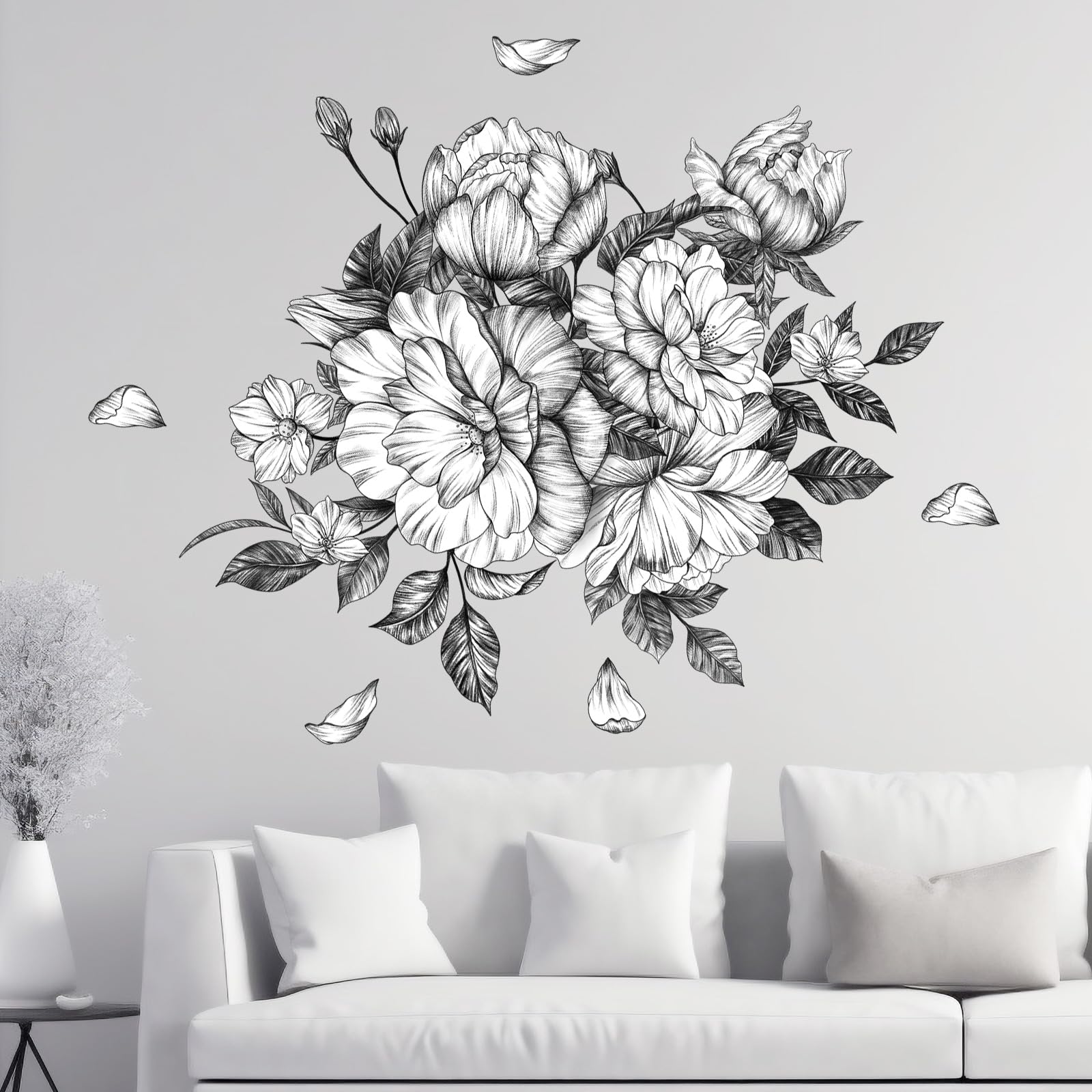 Zonon 6 Pcs Flowers Wall Decals Stickers Vinyl Removable Peel and Stick Colorful Dragonflies Floral Wall Murals Decor for Bedroom Living Room Nursery(Beautiful)