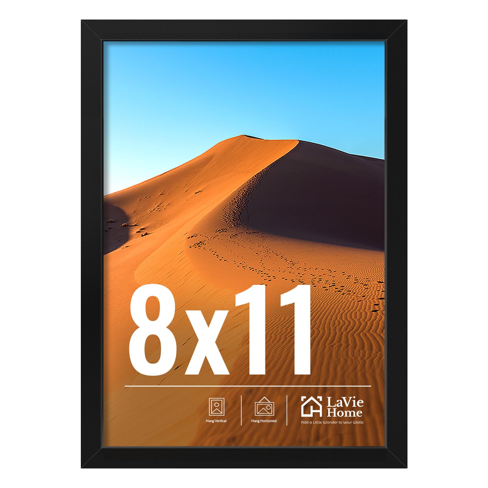 LaVie Home 11x14 Picture Frame for Wall Display, 11 x 14 Black Picture Frame with HD Plexiglas, 11 by 14 Poster Frame 1 Pack, Display Frame for Vertical or Horizontal, Classic Collection