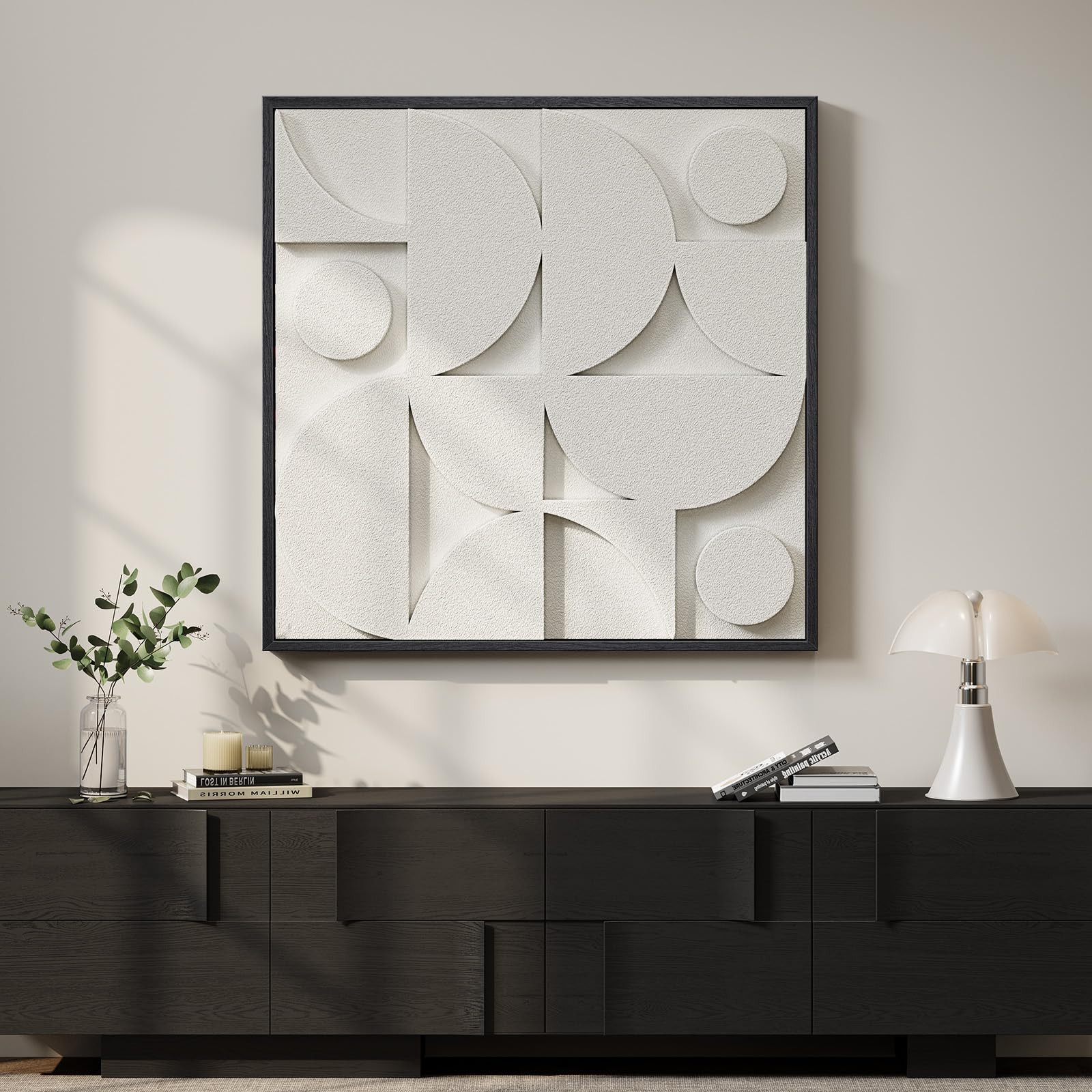 Large 3D Textured Framed Blue and White Abstract Wall Art for Living Room, 3 Piece Modern Artwork for Walls, Minimalist Navy Blue Geometric Paintings for Hallway, Stair, Office Wall Decor 24x36 In