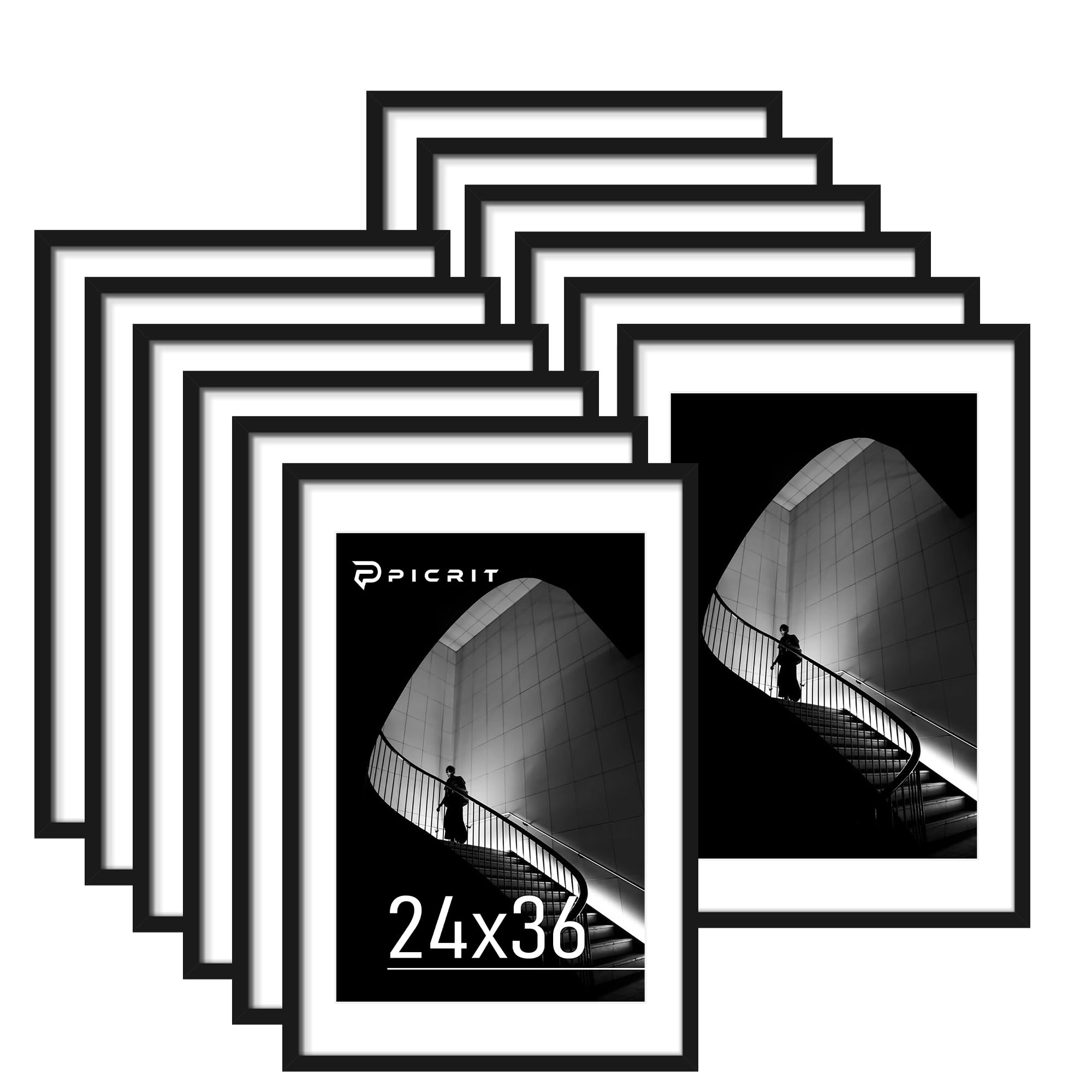 Picrit 8x10 Picture Frame Set of 12, Display 5x7 with Mat or 8x10 without Mat, Photo Frames for Wall Mounting or Table Top Display, Black