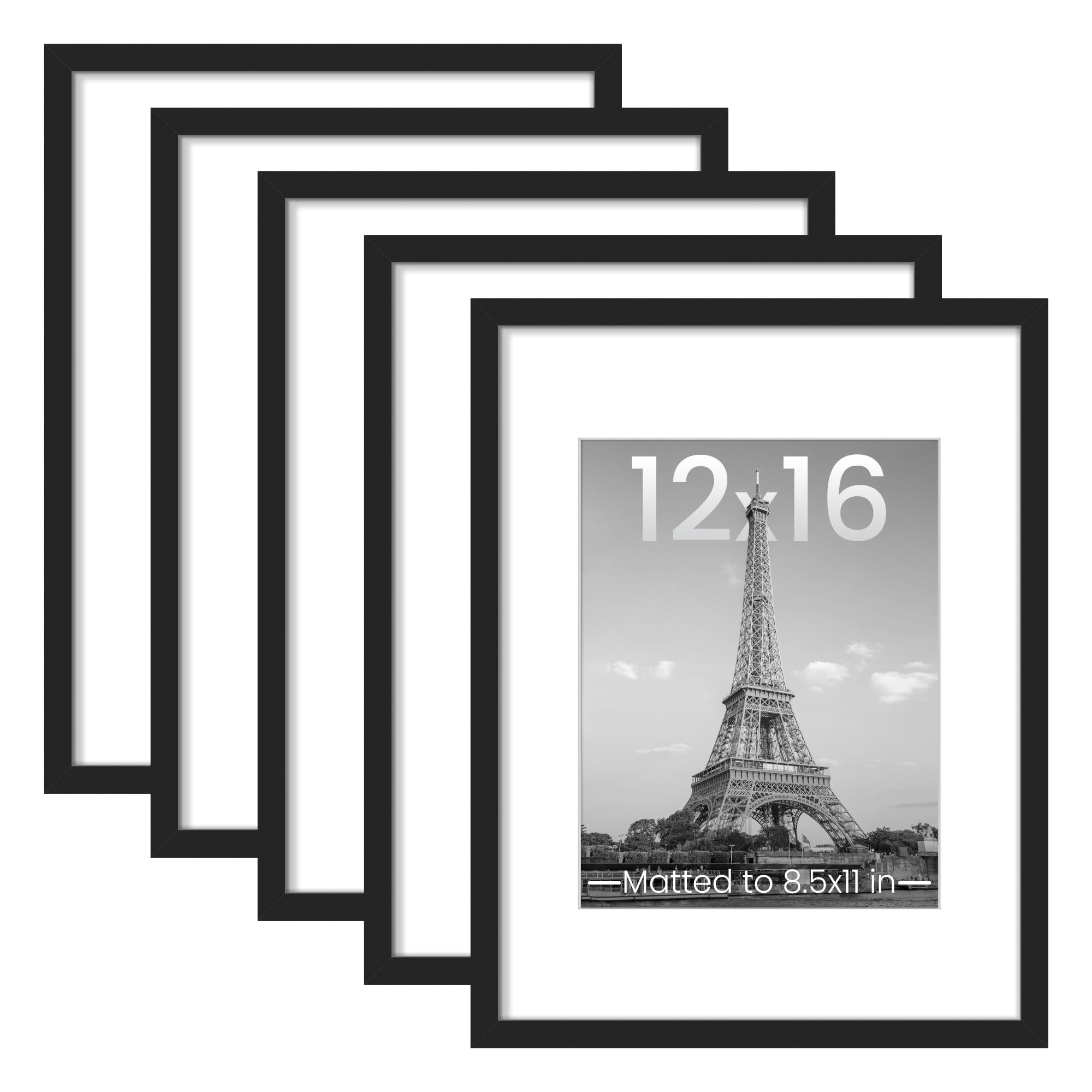 upsimples 8x10 Picture Frame Set of 5, Display Pictures 5x7 with Mat or 8 x 10 Without, Wall Gallery Photo Frames, Black