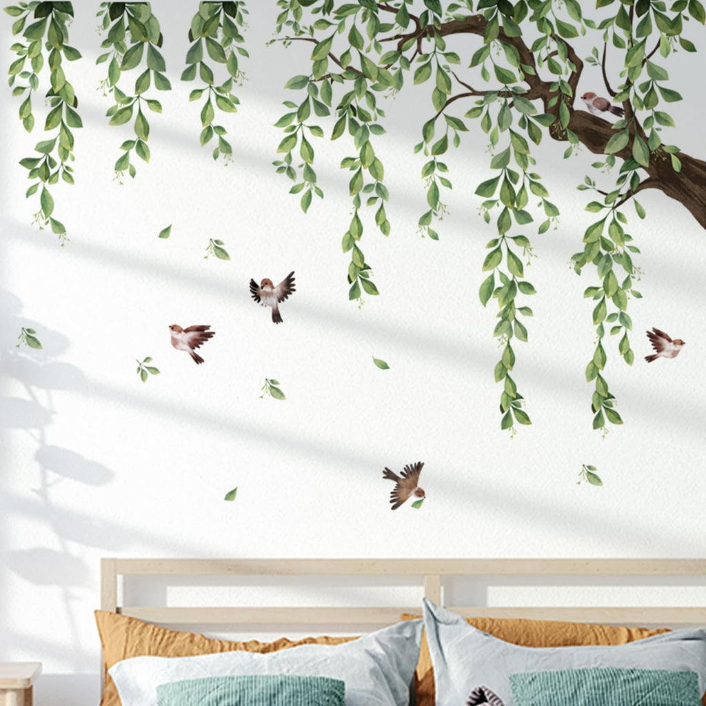 Lilac Wall Decoration Large Green Tree Wall Stickers, 3 Sheets Hanging Vine Tree Wall Decals Peel and Stick Leaves Branch Wall Murals Decor for Living Room Bedroom (Green, 11.8 * 35.4inch)