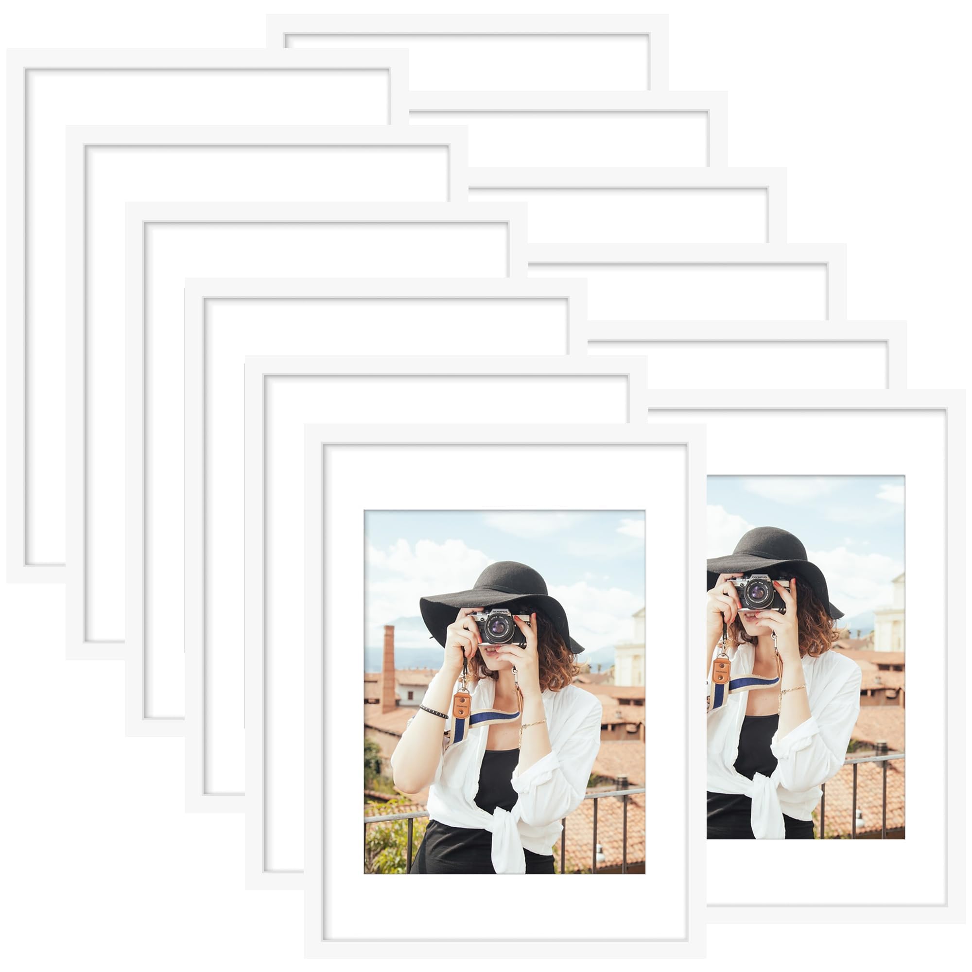 Picrit 8x10 Picture Frame Set of 12, Display 5x7 with Mat or 8x10 without Mat, Photo Frames for Wall Mounting or Table Top Display, Black