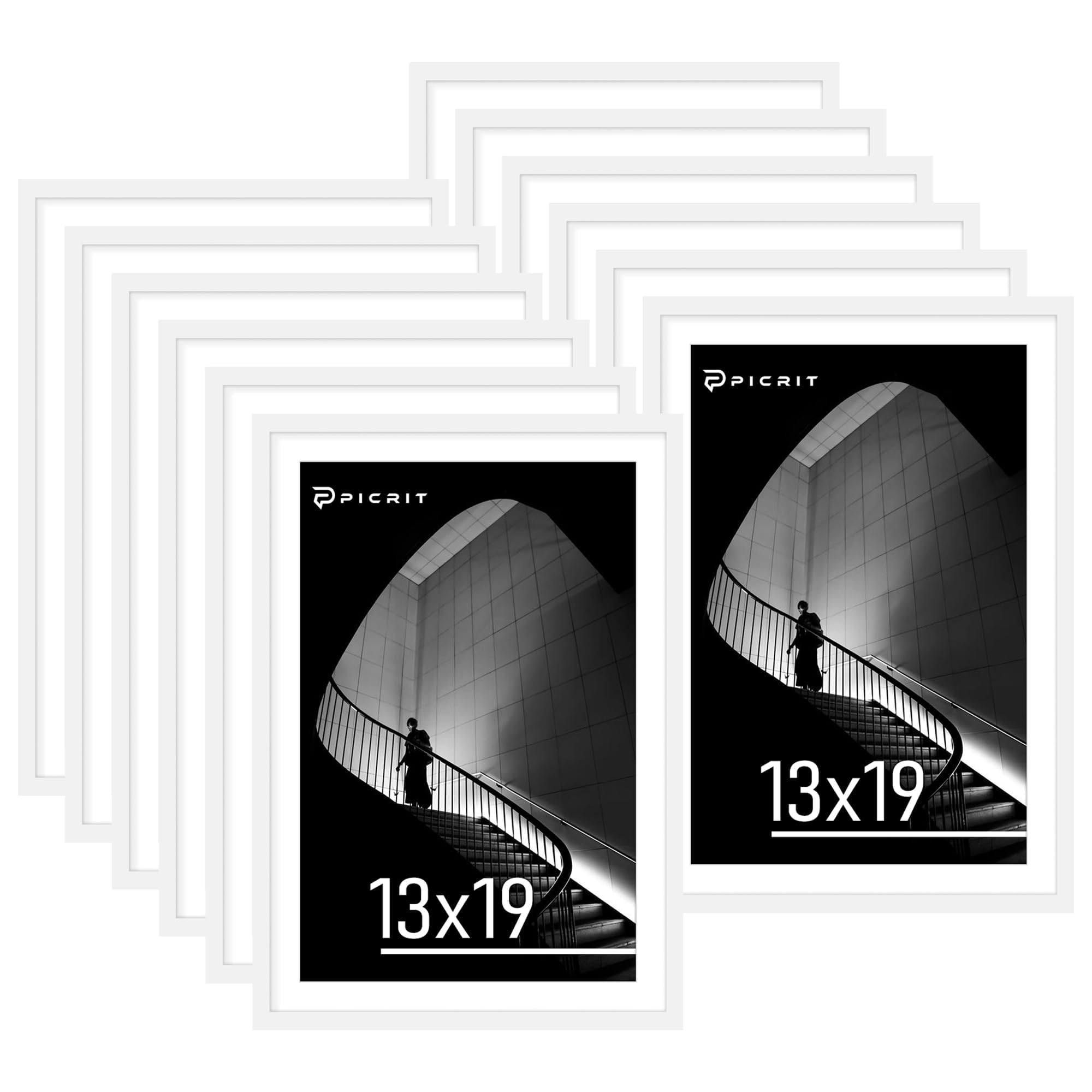 Picrit 8x10 Picture Frame Set of 12, Display 5x7 with Mat or 8x10 without Mat, Photo Frames for Wall Mounting or Table Top Display, Black