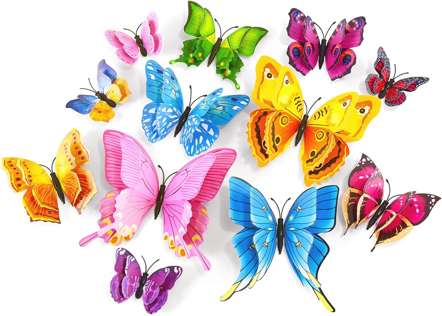 SAOROPEB 3D Butterfly Wall Decor, 24 Pcs Double Layer Butterfly Decorations for Party Decorations Locker Decor Refrigerator Decal, Reusable (Colorful)