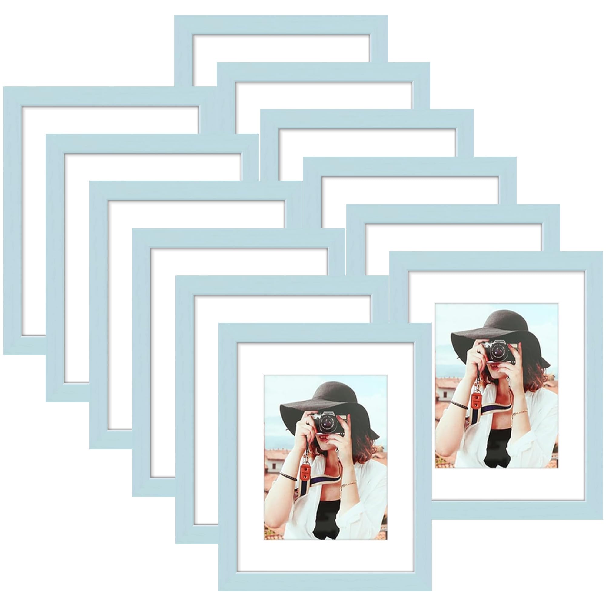Picrit 8x10 Picture Frame Set of 12, Display 5x7 with Mat or 8x10 without Mat, Photo Frames for Wall Mounting or Table Top Display, Black