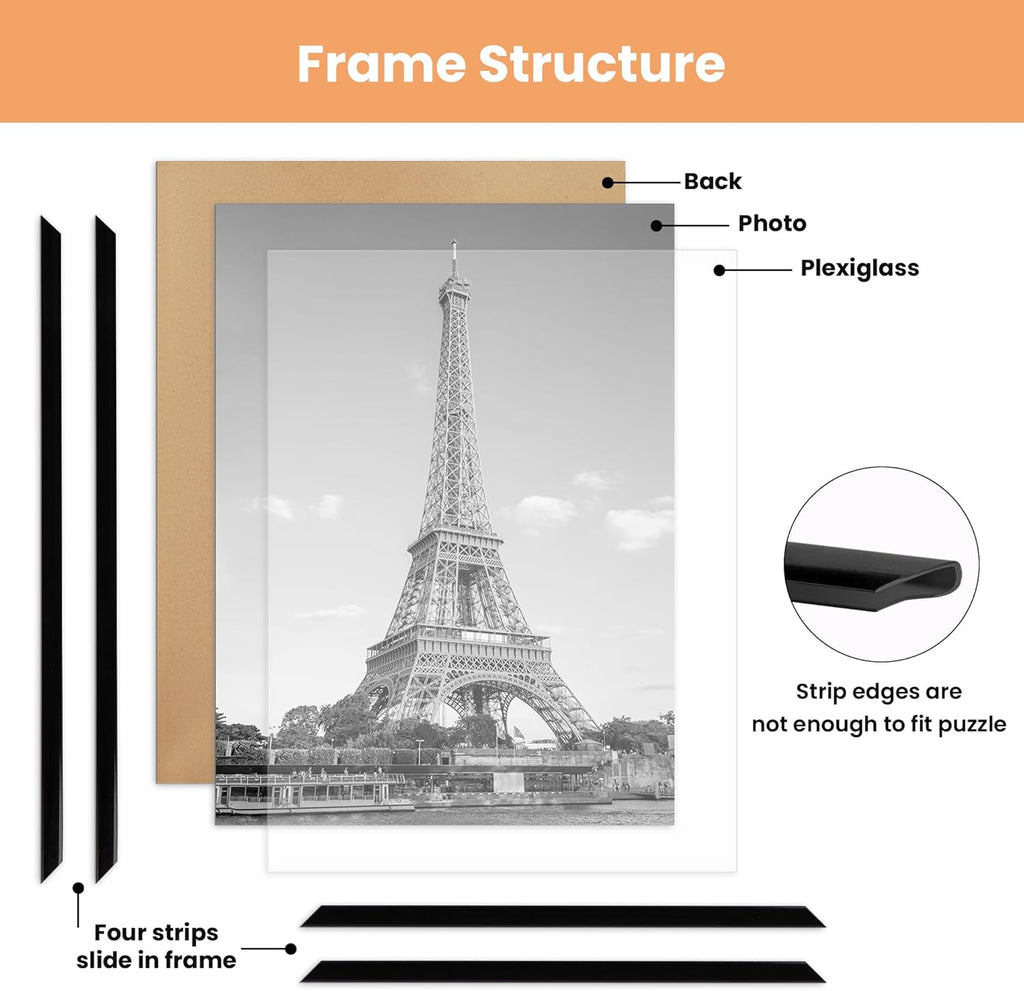 upsimples 16x24 Picture Frame Black 3 Pack, Scratch-Proof Poster Frames 16 x 24 for Photo Gallery - Slide-In Strips, Horizontal or Vertical Wall Mounting
