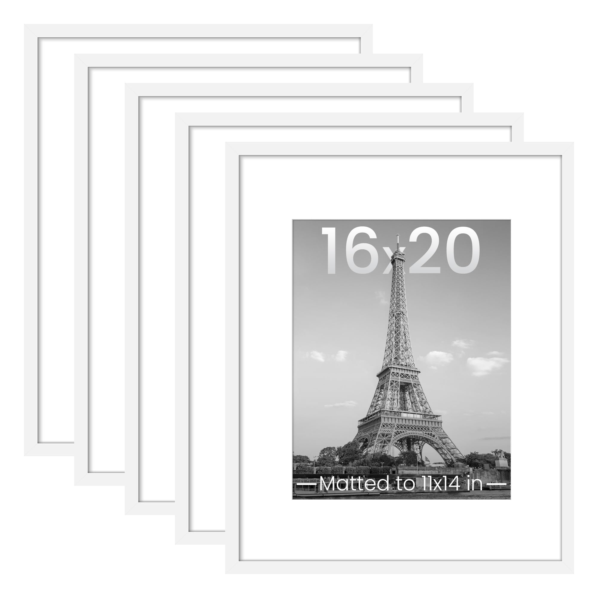 upsimples 8.5x11 Picture Frame Set of 5, Display Pictures 6x8 with Mat or 8.5 by 11 Without, Wall Gallery Photo Frames, Black