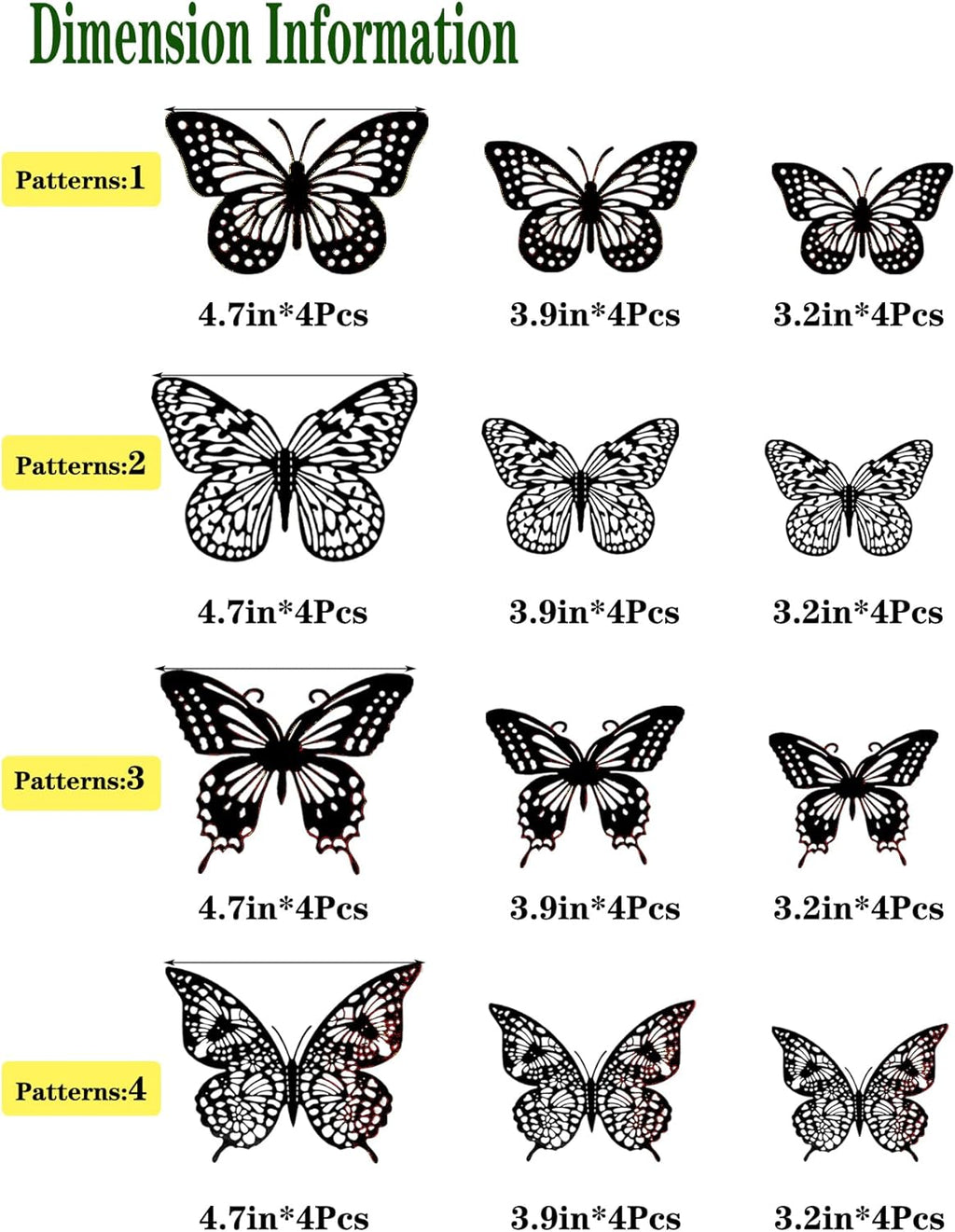 JOSDIOX 3D Black Butterfly Wall Stickers - 48 Pcs with 4 Styles & 3 Sizes, Removable Decor for Party Birthday Wedding Cake Balloon Decoration（48 Black