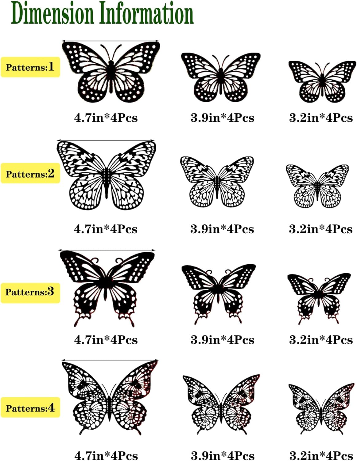 JOSDIOX 3D Black Butterfly Wall Stickers - 48 Pcs with 4 Styles & 3 Sizes, Removable Decor for Party Birthday Wedding Cake Balloon Decoration（48 Black