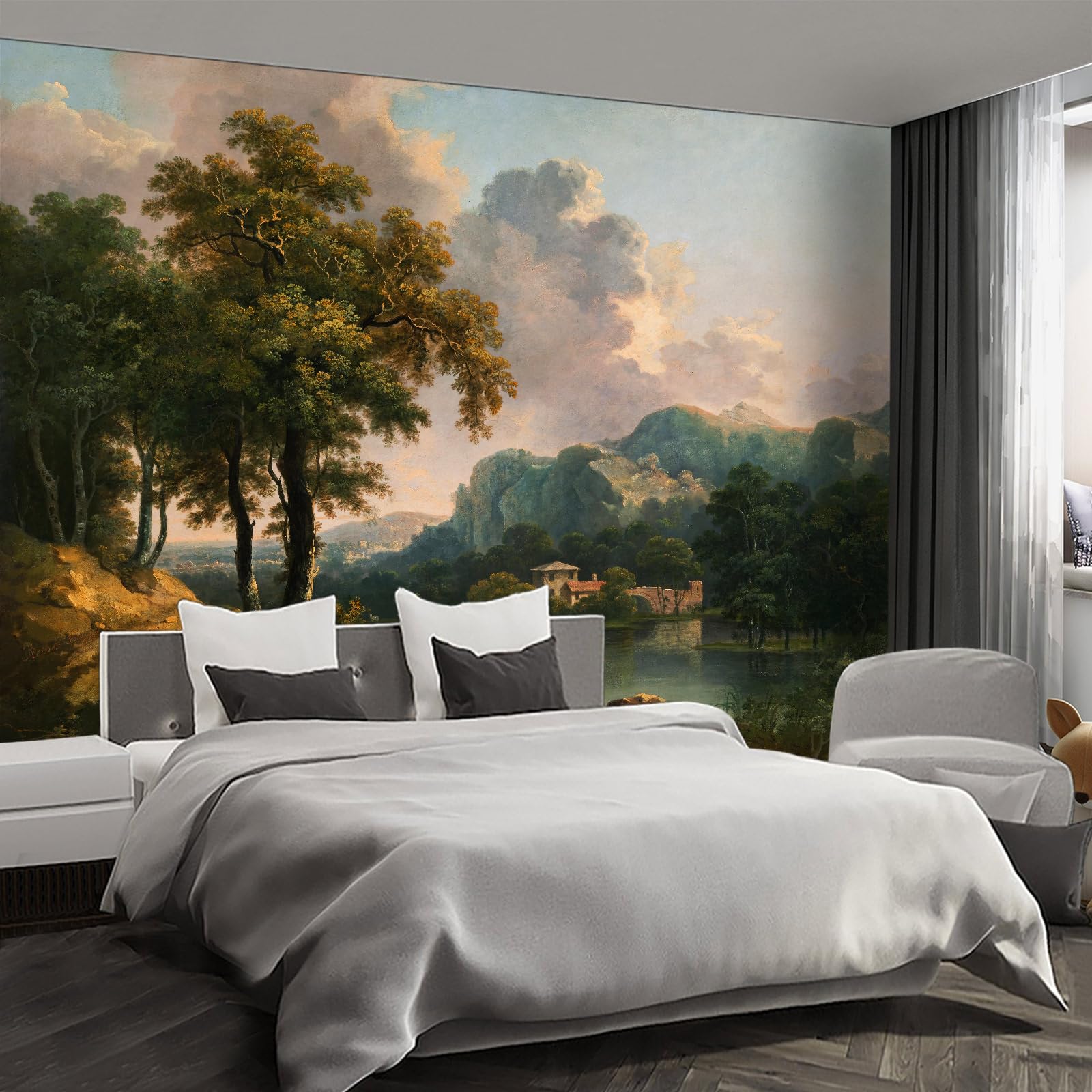 Forest Landscape wall murals Woodland Tree Peel and Stick self Adhesive Wallpaper for Bedroom Living Room - 85"x118"