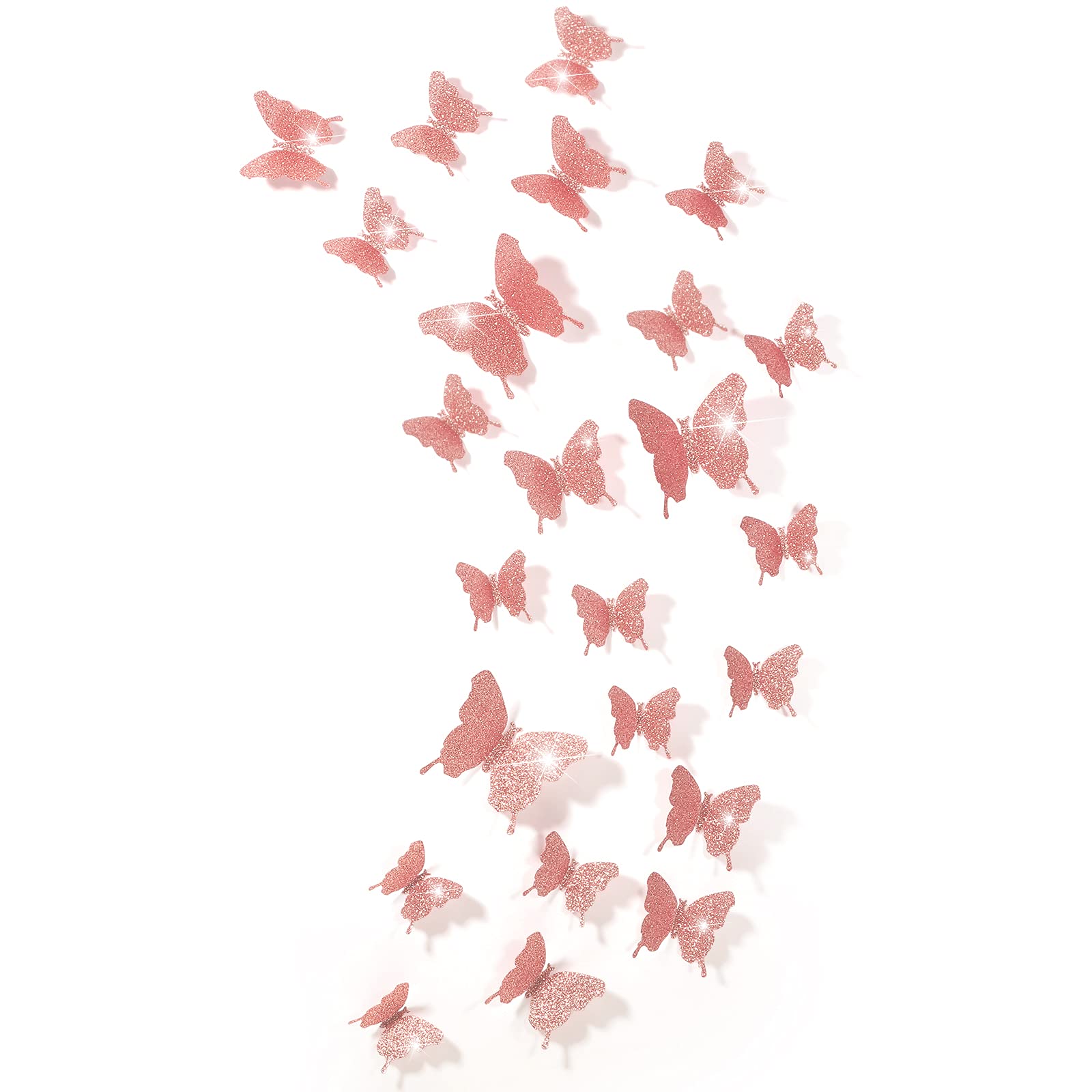 BBTO 48 Pieces Butterfly Wall Decor DIY 3D Mirror Butterfly Stickers Removable Decals Crafts for Birthday Party Bedroom School Bathroom Living Room Decor（Sliver）