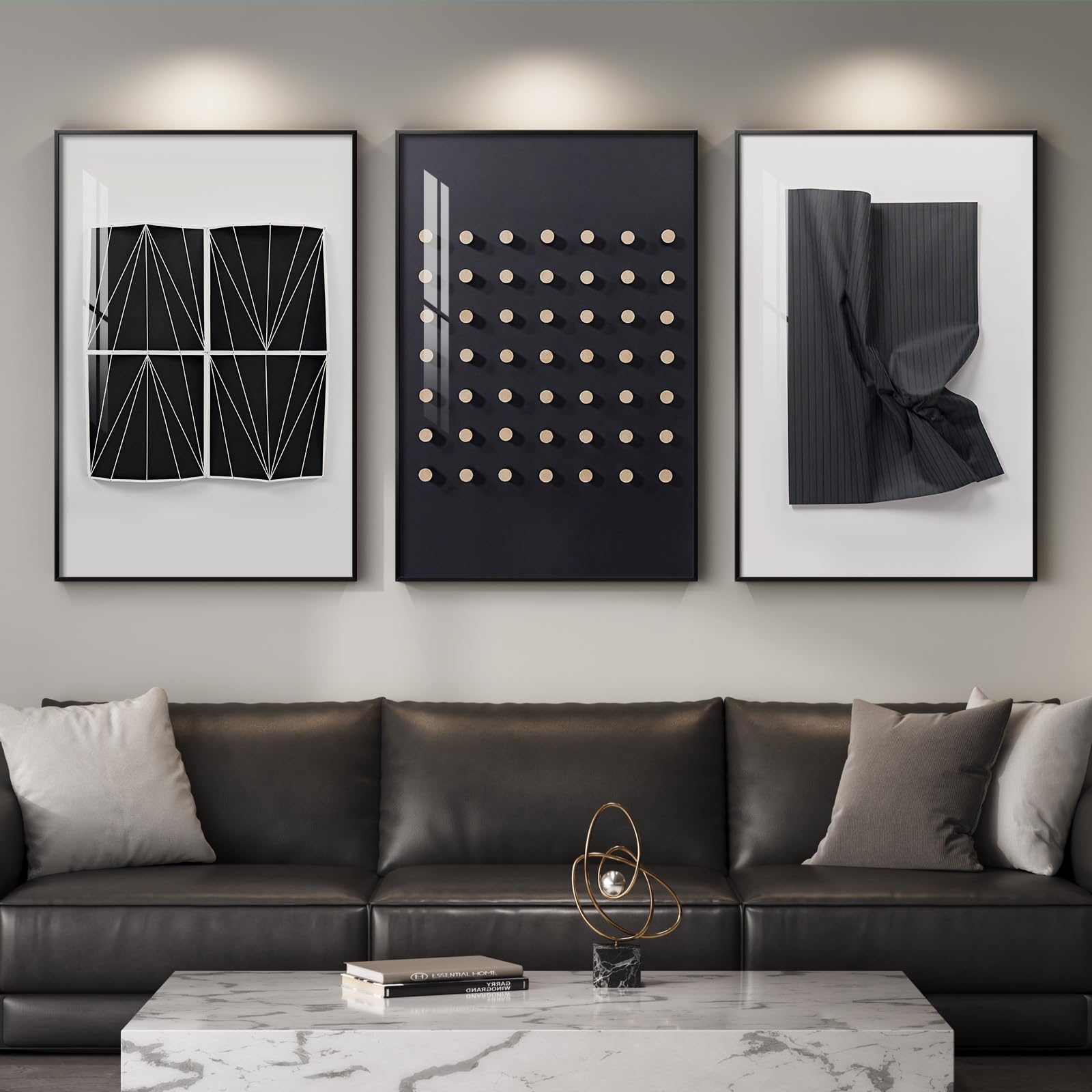 Large Framed Modern Abstract Wall Art for Living Room, Minimalist Bright Style Prints Wall Paintings Artwork for Walls, Silver Gray Contemporary Luxury Pictures for Hallway, Office Wall Decor 24x36 In