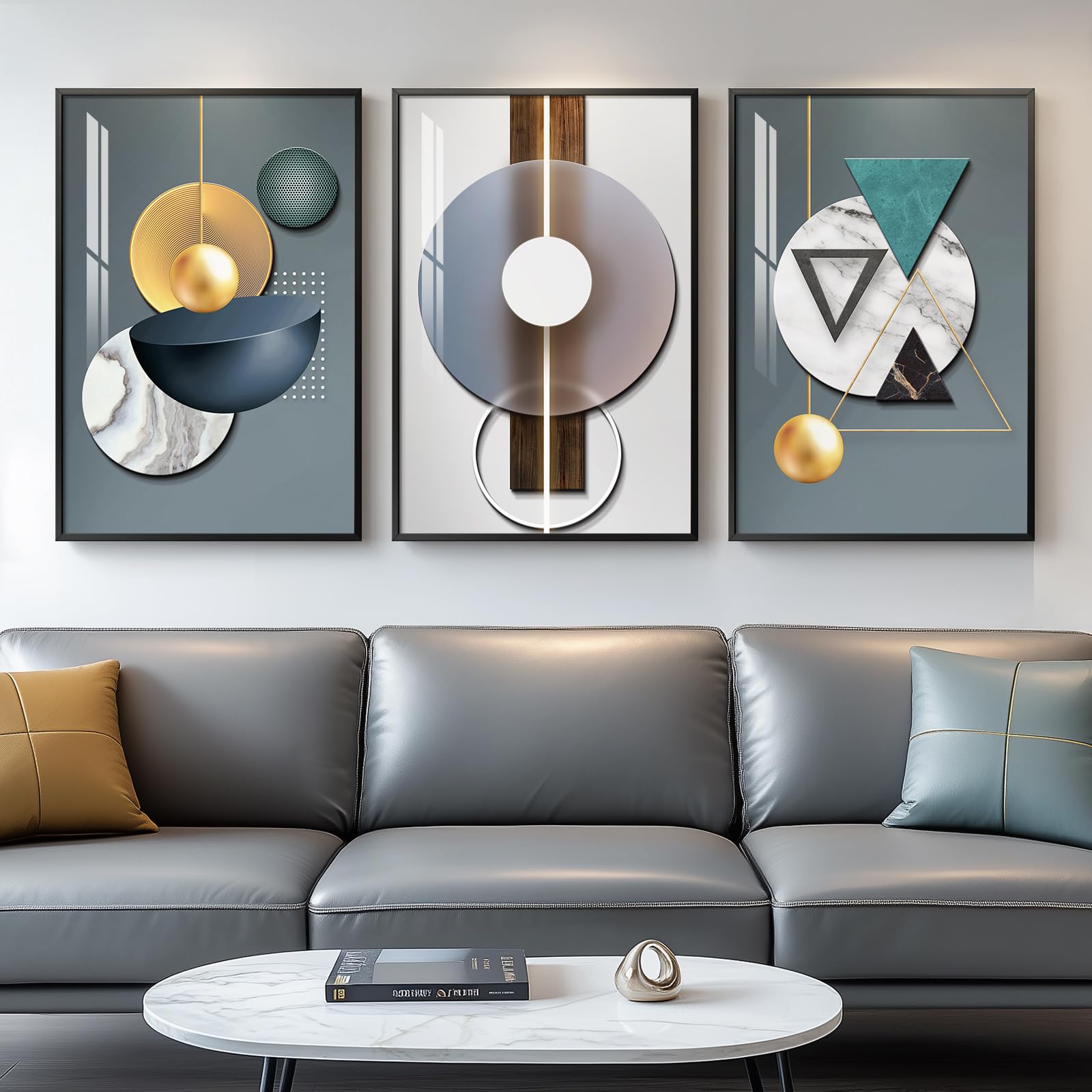 Large Framed Modern Abstract Wall Art for Living Room, Minimalist Bright Style Prints Wall Paintings Artwork for Walls, Silver Gray Contemporary Luxury Pictures for Hallway, Office Wall Decor 24x36 In