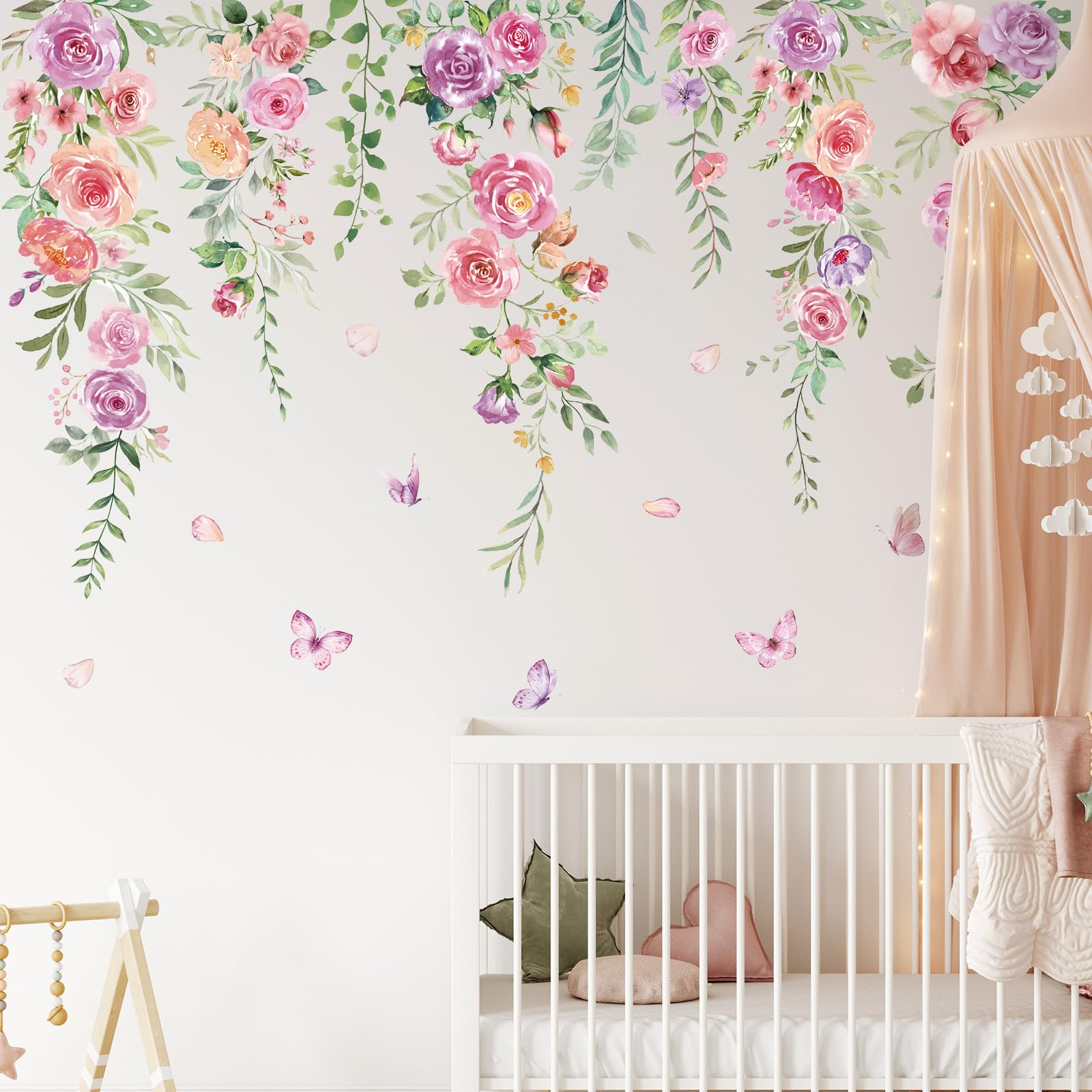 Zonon 6 Pcs Flowers Wall Decals Stickers Vinyl Removable Peel and Stick Colorful Dragonflies Floral Wall Murals Decor for Bedroom Living Room Nursery(Beautiful)