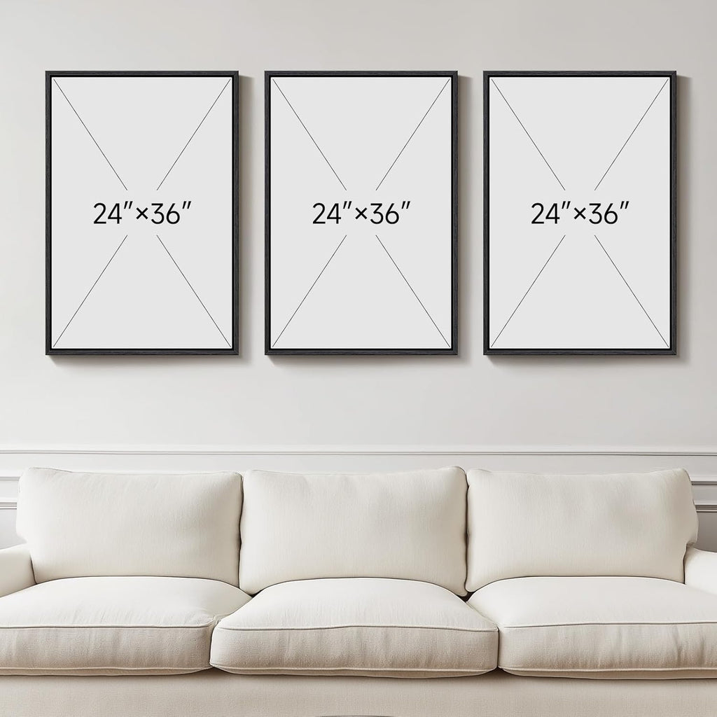 Large Framed Neutral Abstract Wall Art for Living Room, 3 Piece Modern Canvas Prints Paintings Artwork for Walls, Black and Beige Pictures for Living Room Hallway Stair Office Wall Decor 24x36 Inch