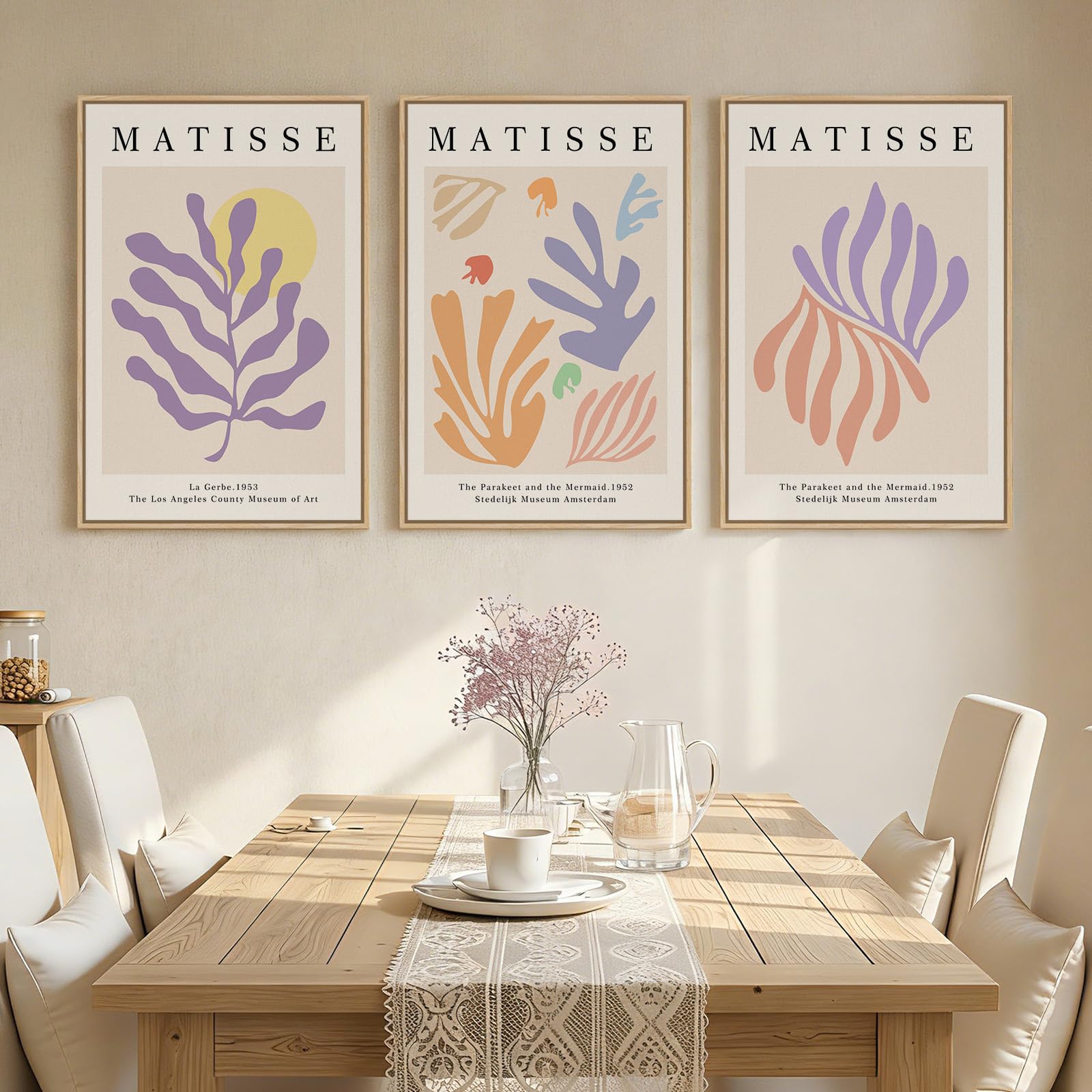Framed Large William Morris Canvas Wall Art Set of 3, Vintage Nature Floral Artwork Prints, Boho Neutral Botanical Wall Decor for Living Room, Bedroom, Hallway and Office, Total Size 30x60