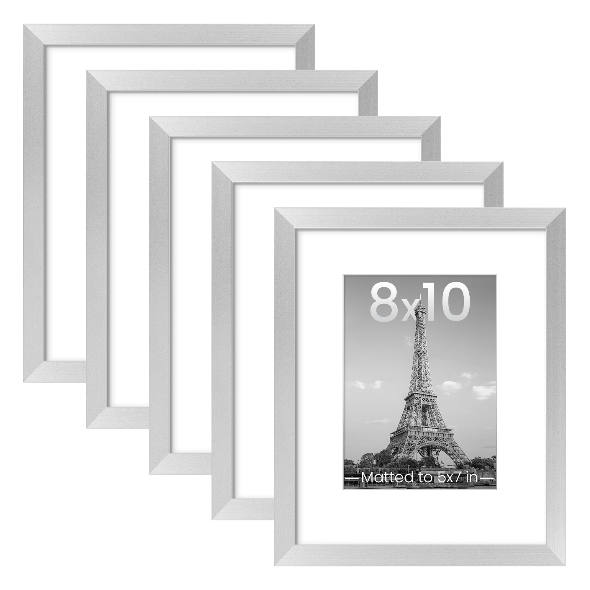 upsimples 8x10 Picture Frame Set of 5, Display Pictures 5x7 with Mat or 8 x 10 Without, Wall Gallery Photo Frames, Black