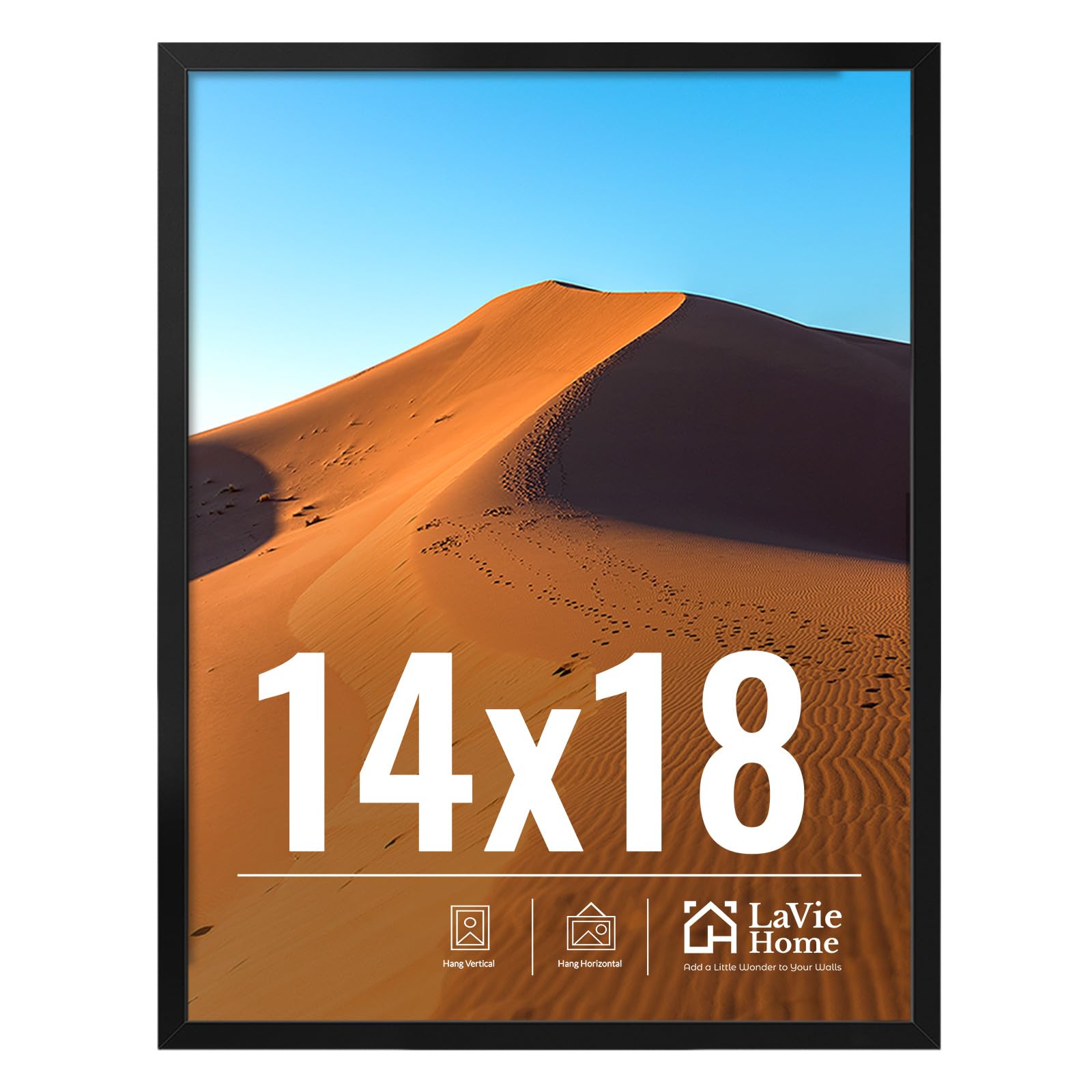 LaVie Home 11x14 Picture Frame for Wall Display, 11 x 14 Black Picture Frame with HD Plexiglas, 11 by 14 Poster Frame 1 Pack, Display Frame for Vertical or Horizontal, Classic Collection