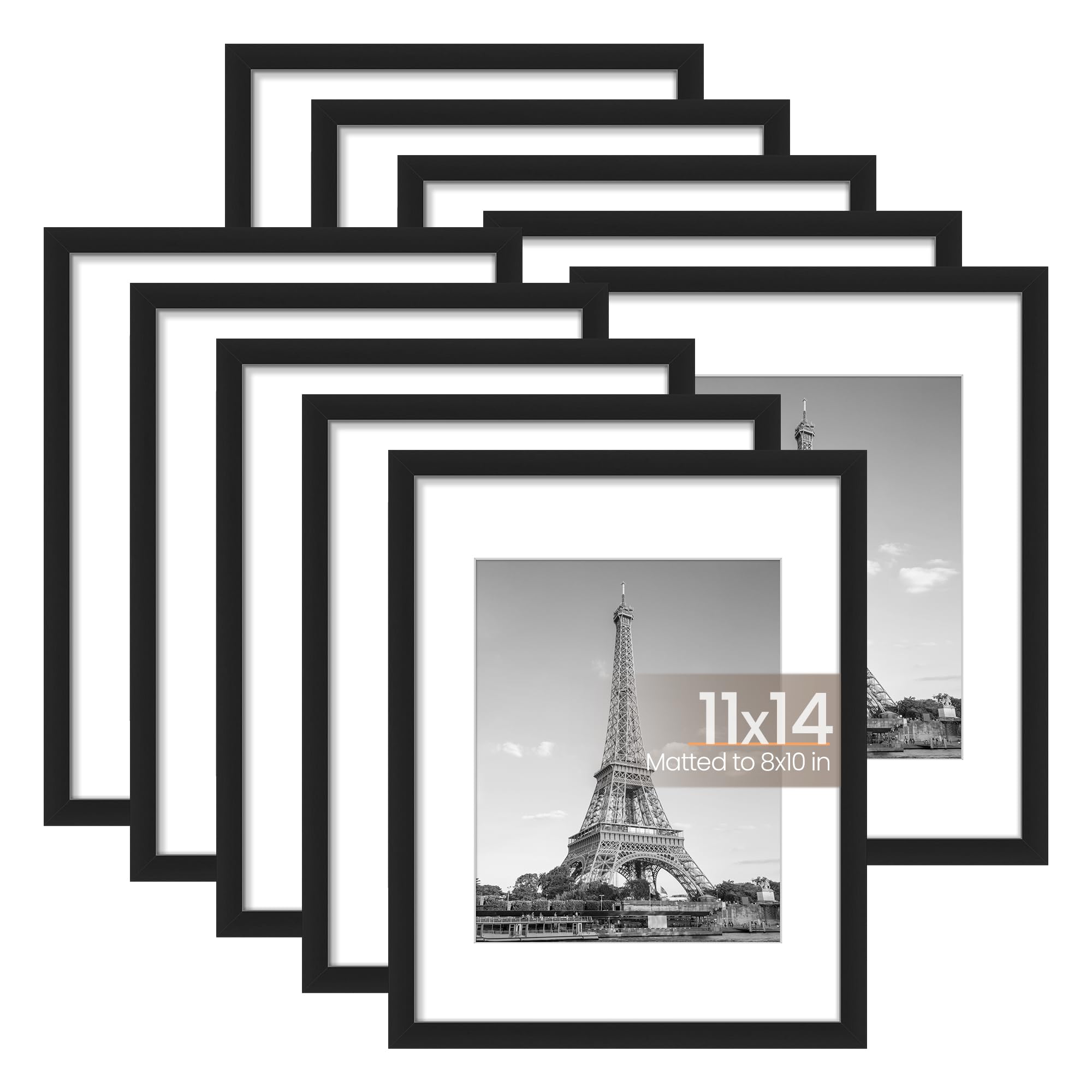 upsimples 5x7 Picture Frame Set of 10, Display Pictures 4x6 with Mat or 5x7 Without, Multi Photo Frames Collage for Wall or Tabletop Display, Black