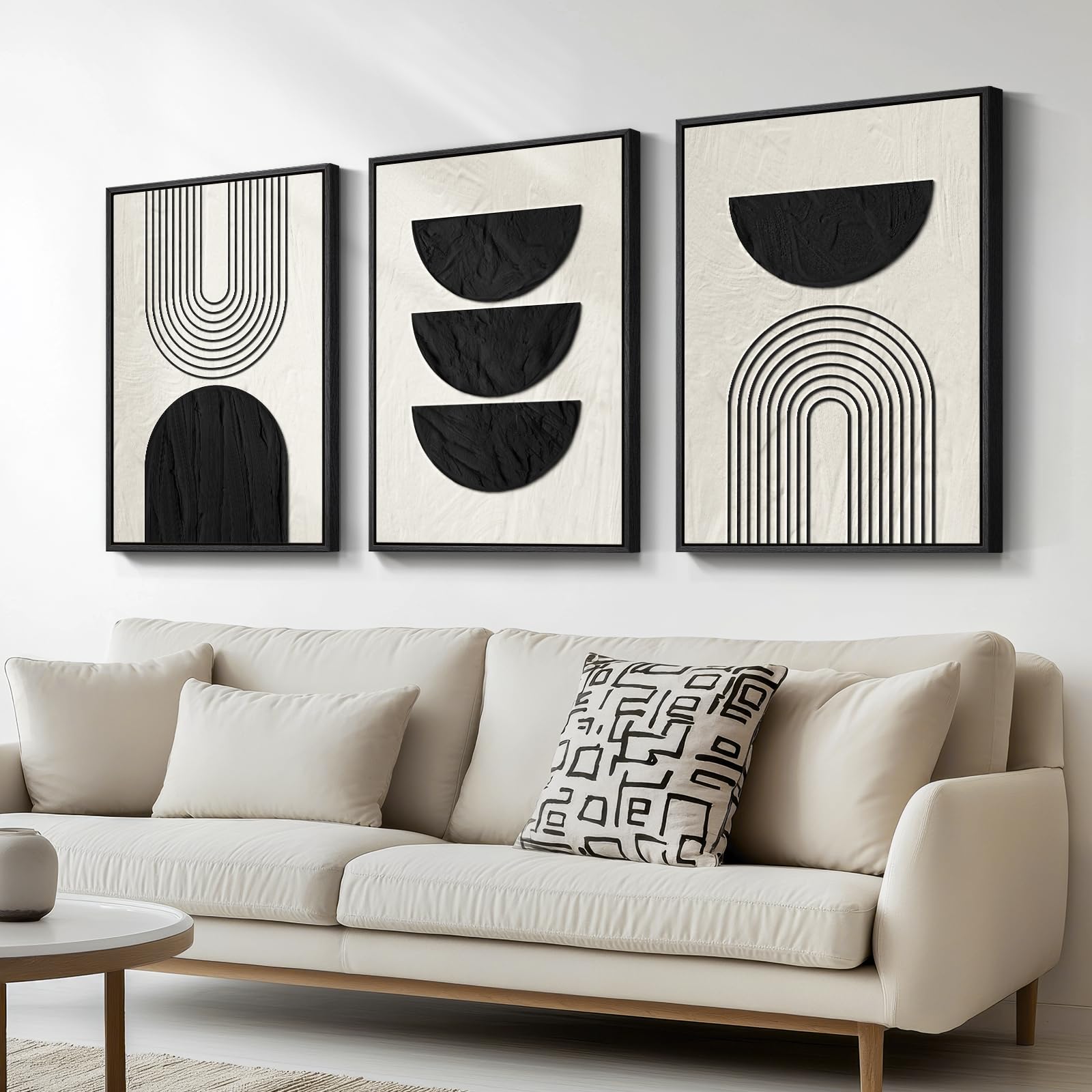 Large Framed Black and White Abstract Wall Art for Living Room, 3 Piece Big Modern Canvas Prints Paintings Artwork for Walls, Minimalist Abstract Art Pictures for Hallway, Office Wall Decor 24x36 In