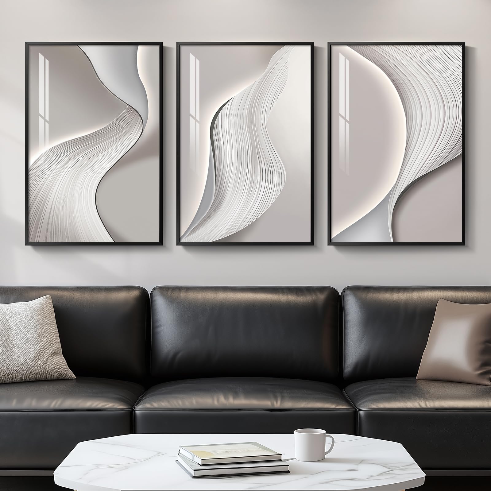 Large Framed Modern Abstract Wall Art for Living Room, Minimalist Bright Style Prints Wall Paintings Artwork for Walls, Silver Gray Contemporary Luxury Pictures for Hallway, Office Wall Decor 24x36 In