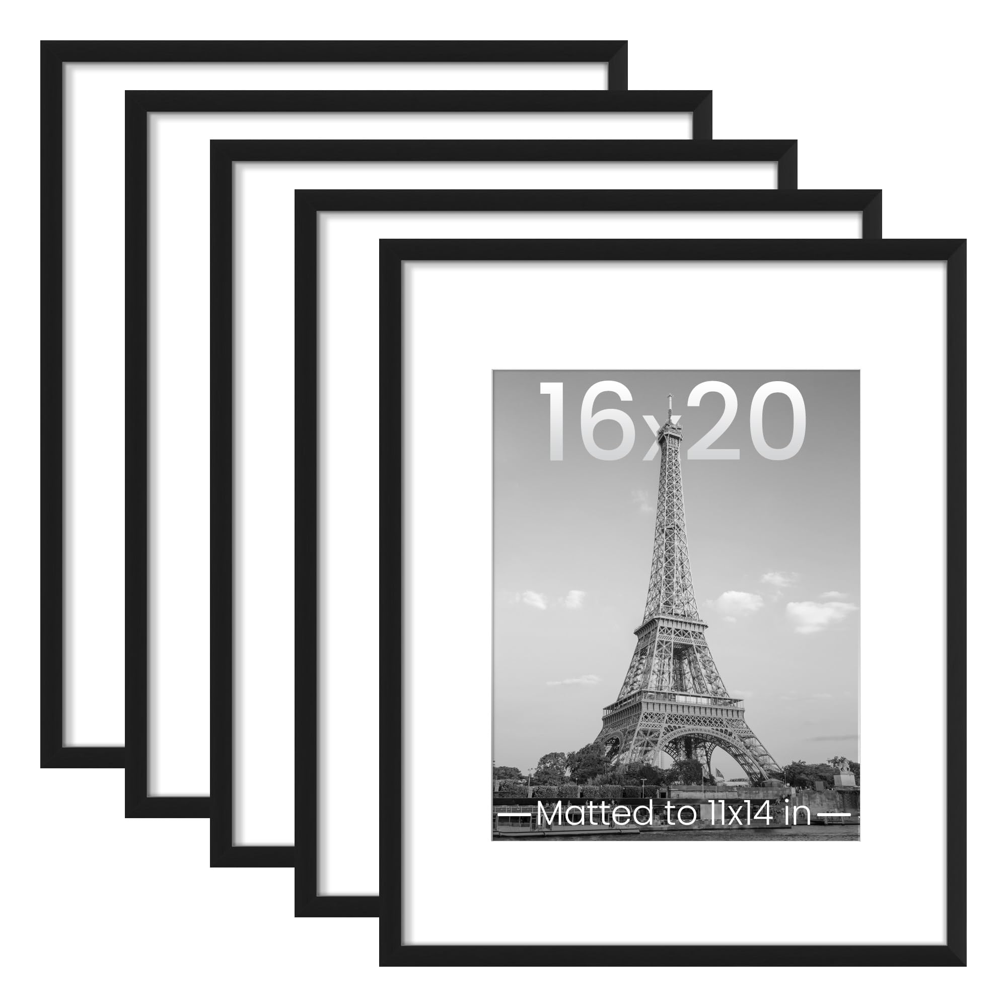 upsimples 8x10 Picture Frame Set of 5, Display Pictures 5x7 with Mat or 8 x 10 Without, Wall Gallery Photo Frames, Black