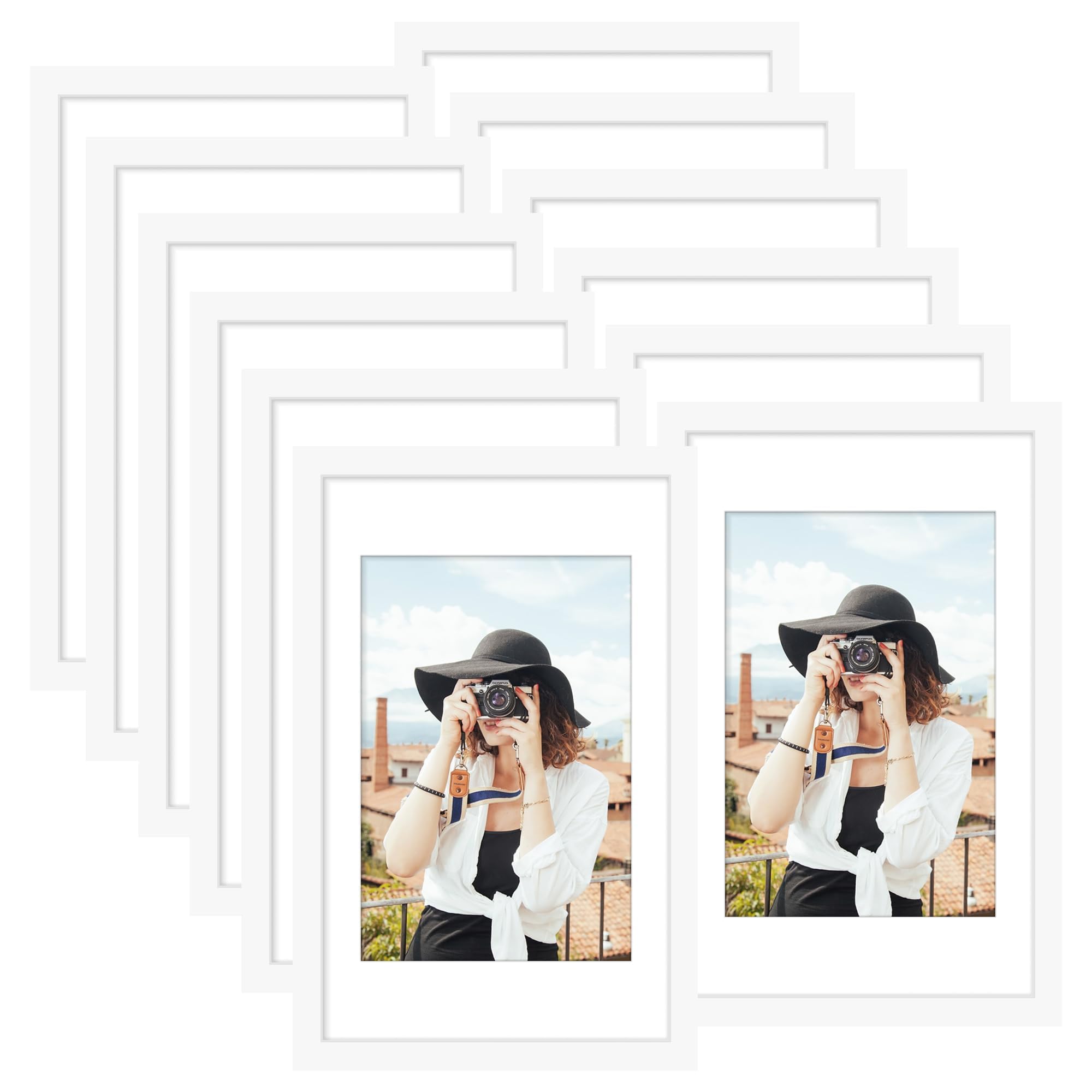 Picrit 8x10 Picture Frame Set of 12, Display 5x7 with Mat or 8x10 without Mat, Photo Frames for Wall Mounting or Table Top Display, Black