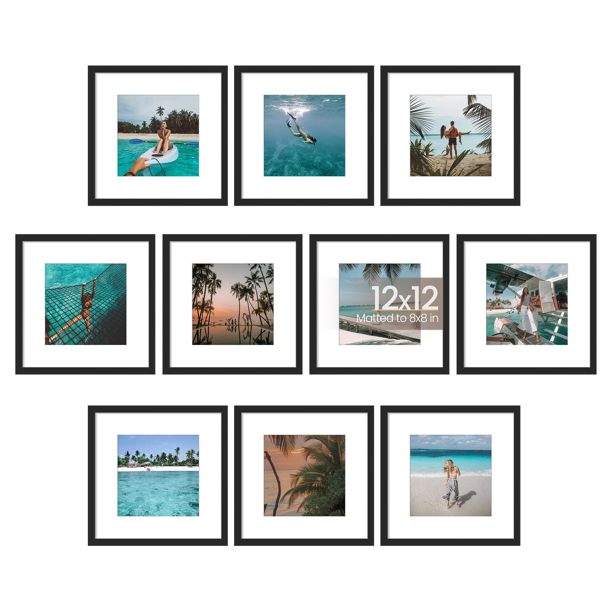 upsimples 5x7 Picture Frame Set of 10, Display Pictures 4x6 with Mat or 5x7 Without, Multi Photo Frames Collage for Wall or Tabletop Display, Black