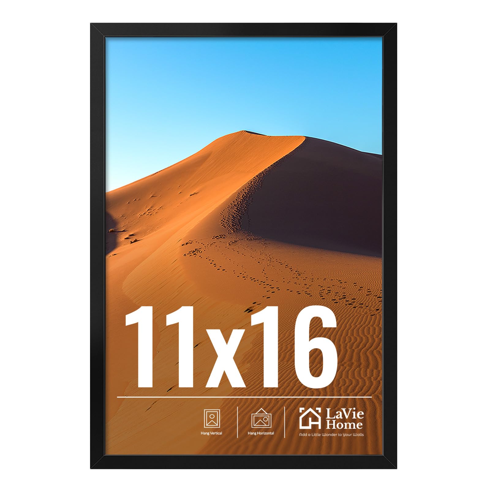 LaVie Home 11x14 Picture Frame for Wall Display, 11 x 14 Black Picture Frame with HD Plexiglas, 11 by 14 Poster Frame 1 Pack, Display Frame for Vertical or Horizontal, Classic Collection