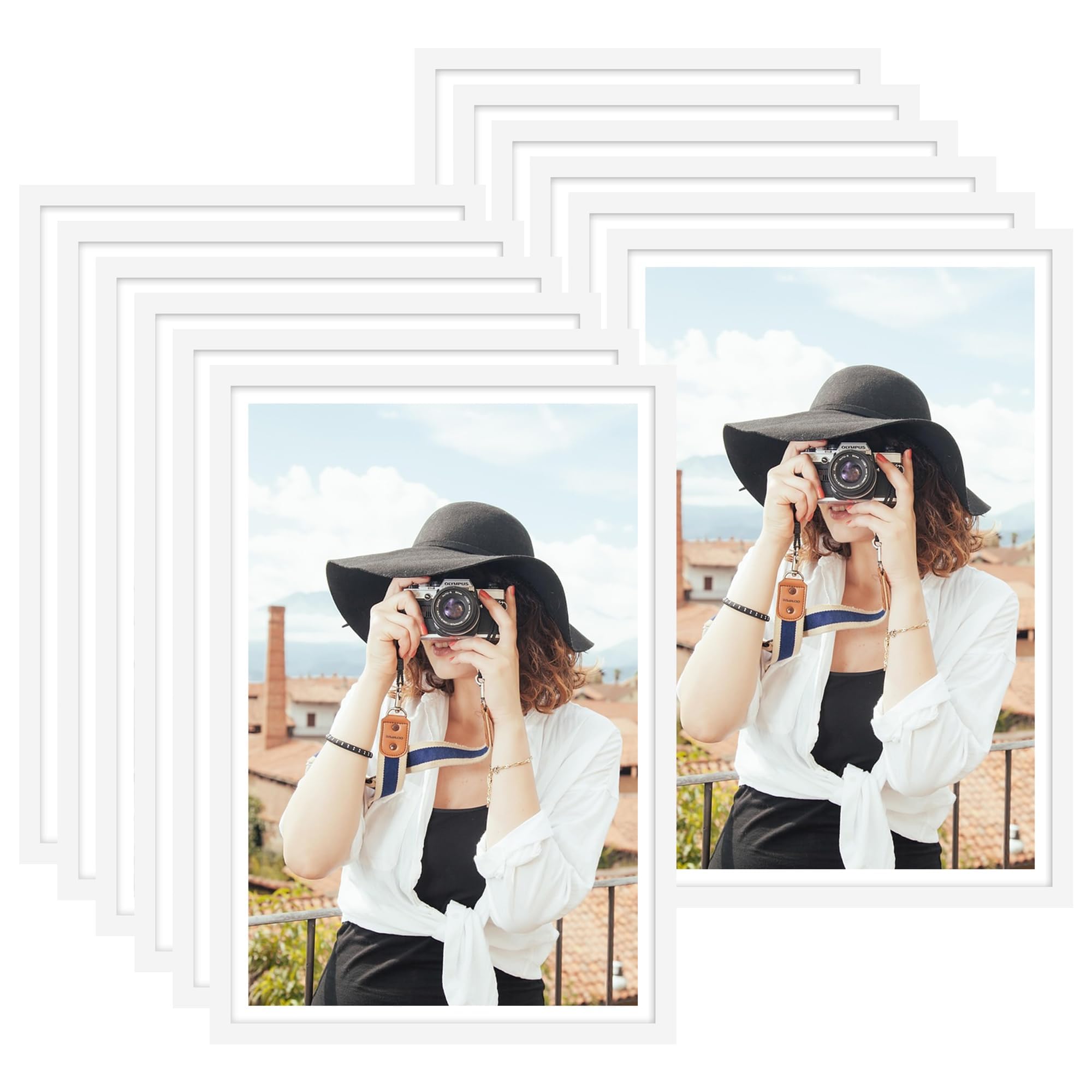 Picrit 8x10 Picture Frame Set of 12, Display 5x7 with Mat or 8x10 without Mat, Photo Frames for Wall Mounting or Table Top Display, Black