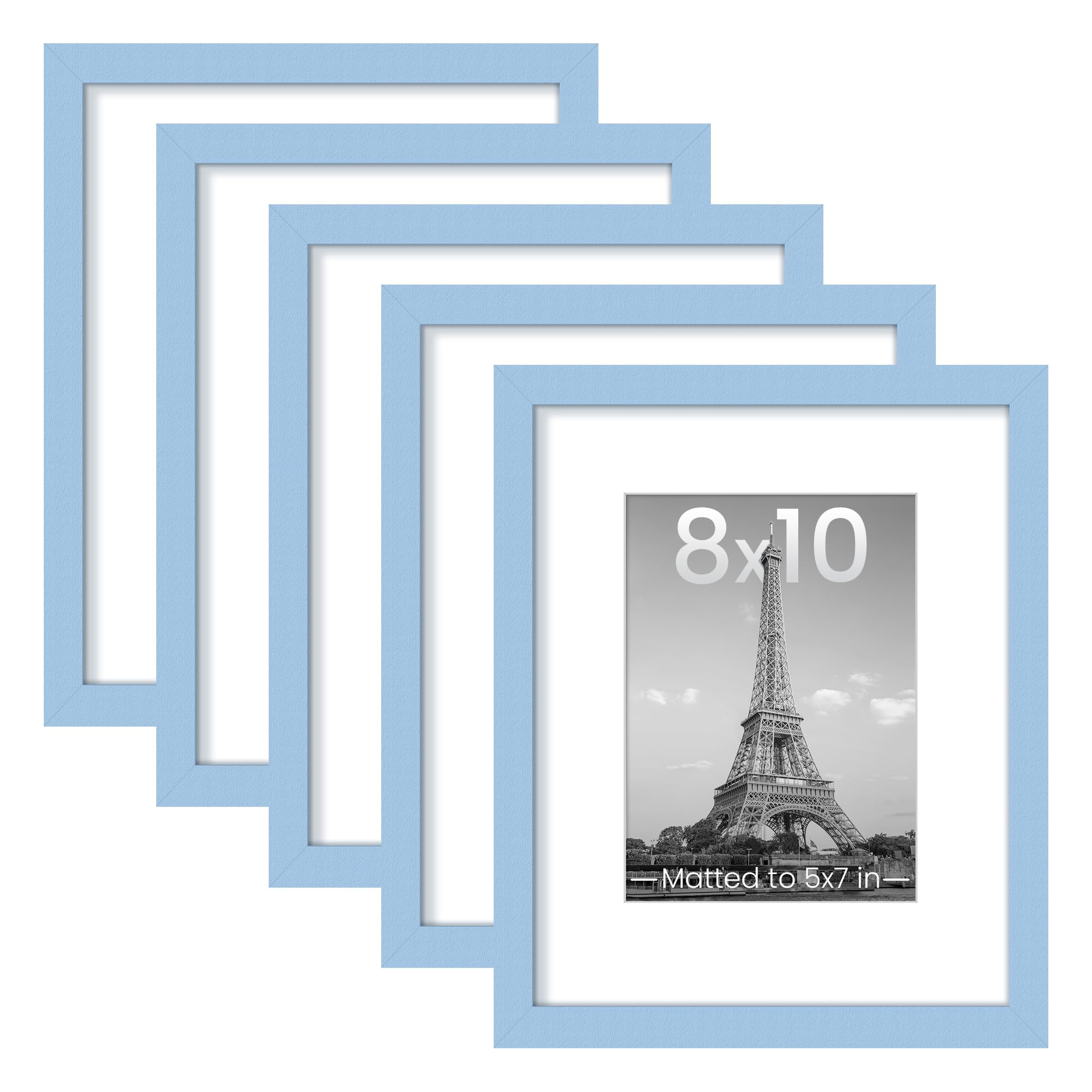 upsimples 8.5x11 Picture Frame Set of 5, Display Pictures 6x8 with Mat or 8.5 by 11 Without, Wall Gallery Photo Frames, Black