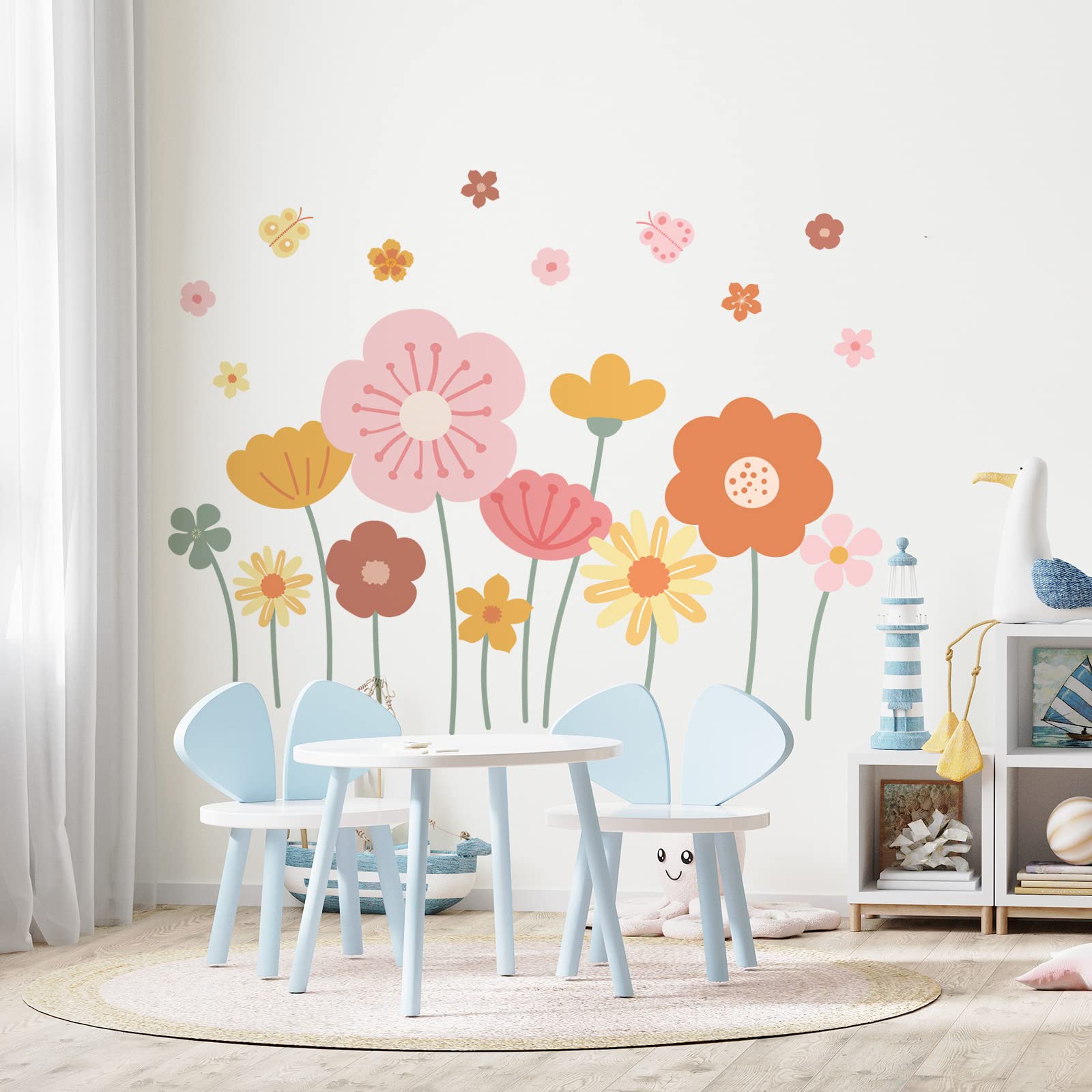 Zonon 6 Pcs Flowers Wall Decals Stickers Vinyl Removable Peel and Stick Colorful Dragonflies Floral Wall Murals Decor for Bedroom Living Room Nursery(Beautiful)