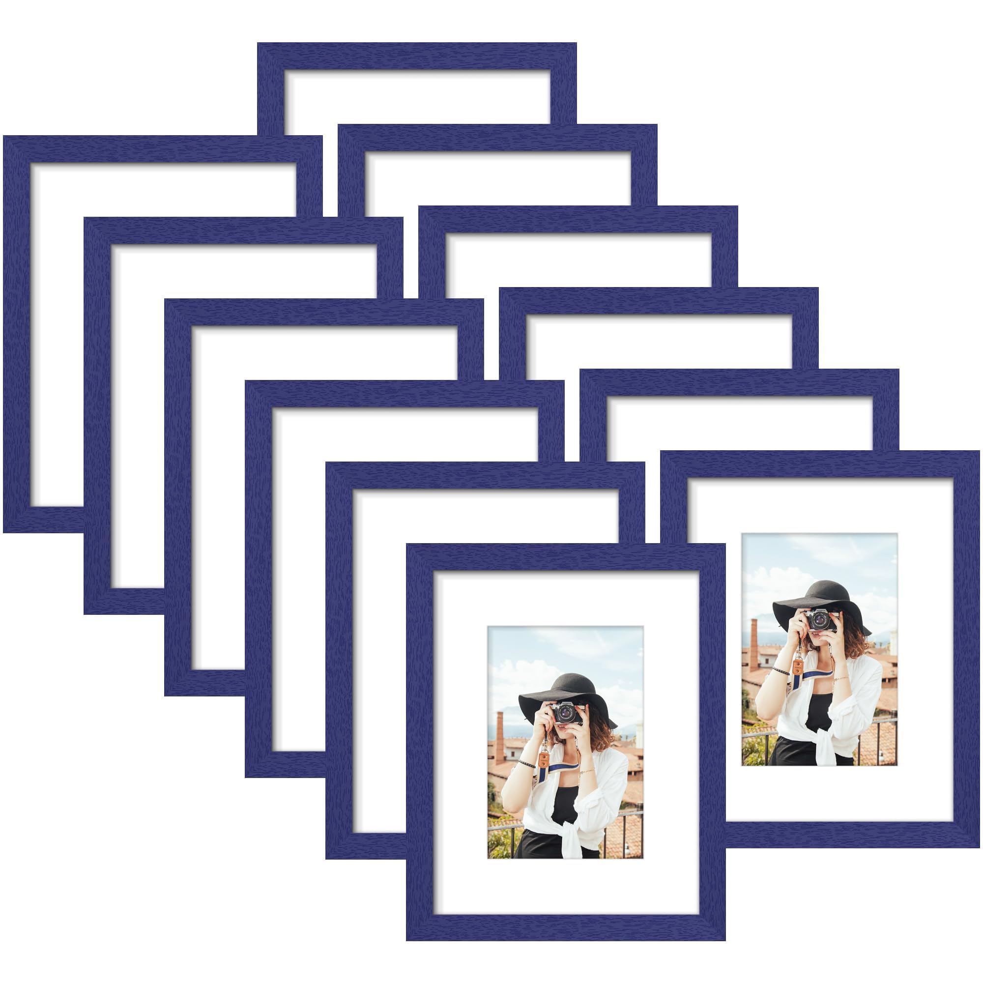Picrit 8x10 Picture Frame Set of 12, Display 5x7 with Mat or 8x10 without Mat, Photo Frames for Wall Mounting or Table Top Display, Black