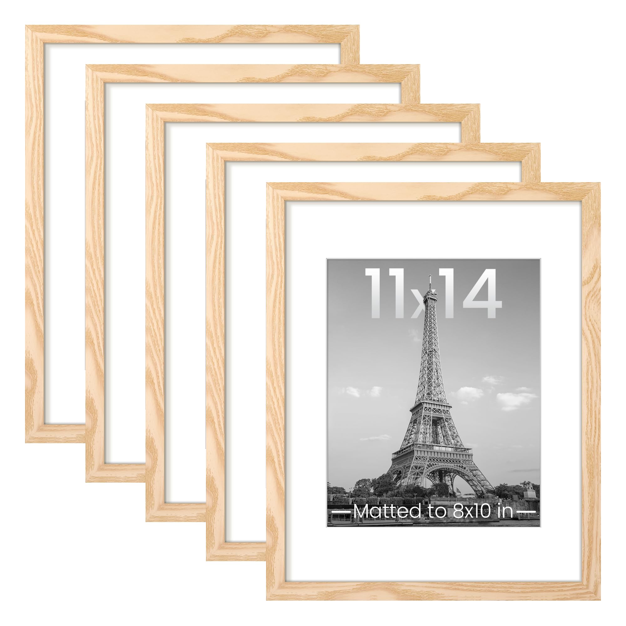 upsimples 8.5x11 Picture Frame Set of 5, Display Pictures 6x8 with Mat or 8.5 by 11 Without, Wall Gallery Photo Frames, Black