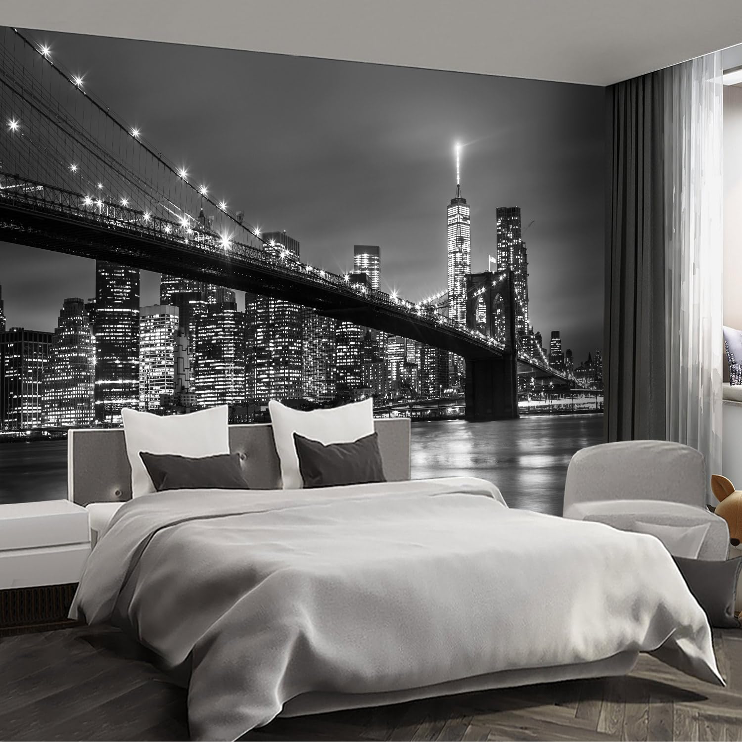 Brooklyn Bridge City View Mural Living Room couches Extra Large wall murals new york Cities Wallpaper Bedroom California Picture Landscape - 108"x75"（It's not Peel and Stick.）