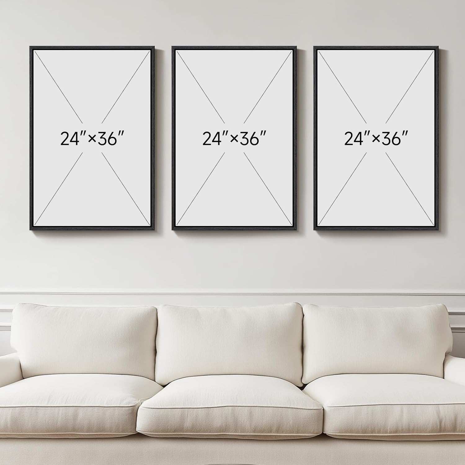Large Framed Neutral Abstract Wall Art for Living Room, 3 Piece Modern Canvas Prints Paintings Artwork for Walls, Black Beige Brown Neutral Tone Pictures for Hallway Bedroom Office Wall Decor 24x36 In