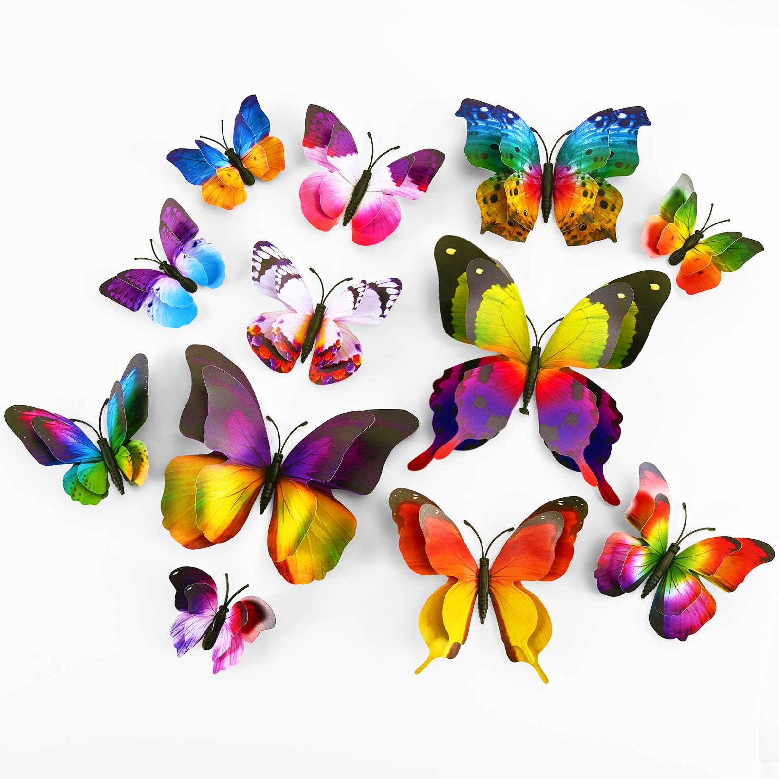 SAOROPEB 3D Butterfly Wall Decor, 24 Pcs Double Layer Butterfly Decorations for Party Decorations Locker Decor Refrigerator Decal, Reusable (Colorful)
