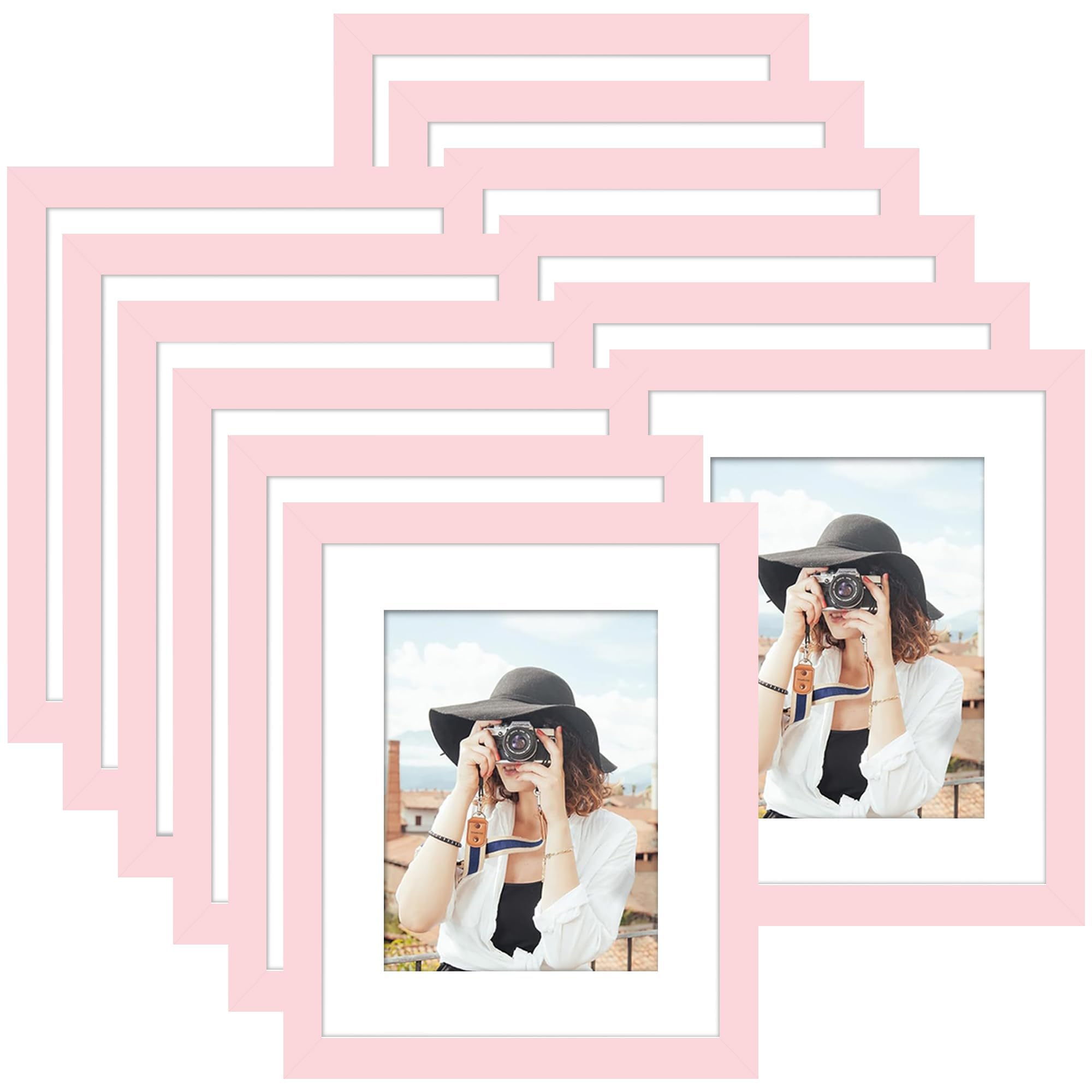 Picrit 8x10 Picture Frame Set of 12, Display 5x7 with Mat or 8x10 without Mat, Photo Frames for Wall Mounting or Table Top Display, Black