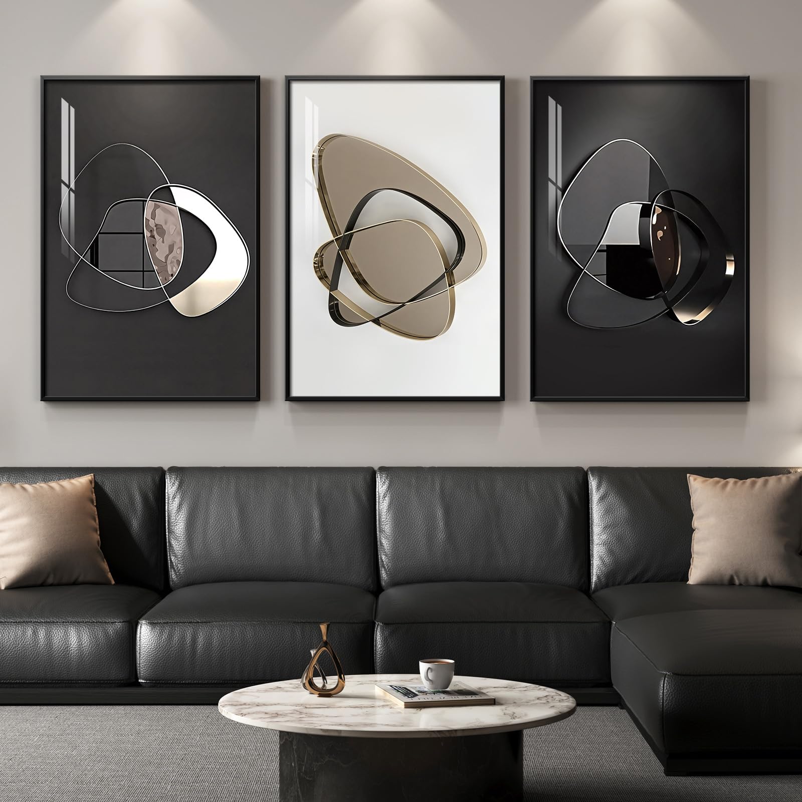 Large Framed Modern Abstract Wall Art for Living Room, Minimalist Bright Style Prints Wall Paintings Artwork for Walls, Silver Gray Contemporary Luxury Pictures for Hallway, Office Wall Decor 24x36 In