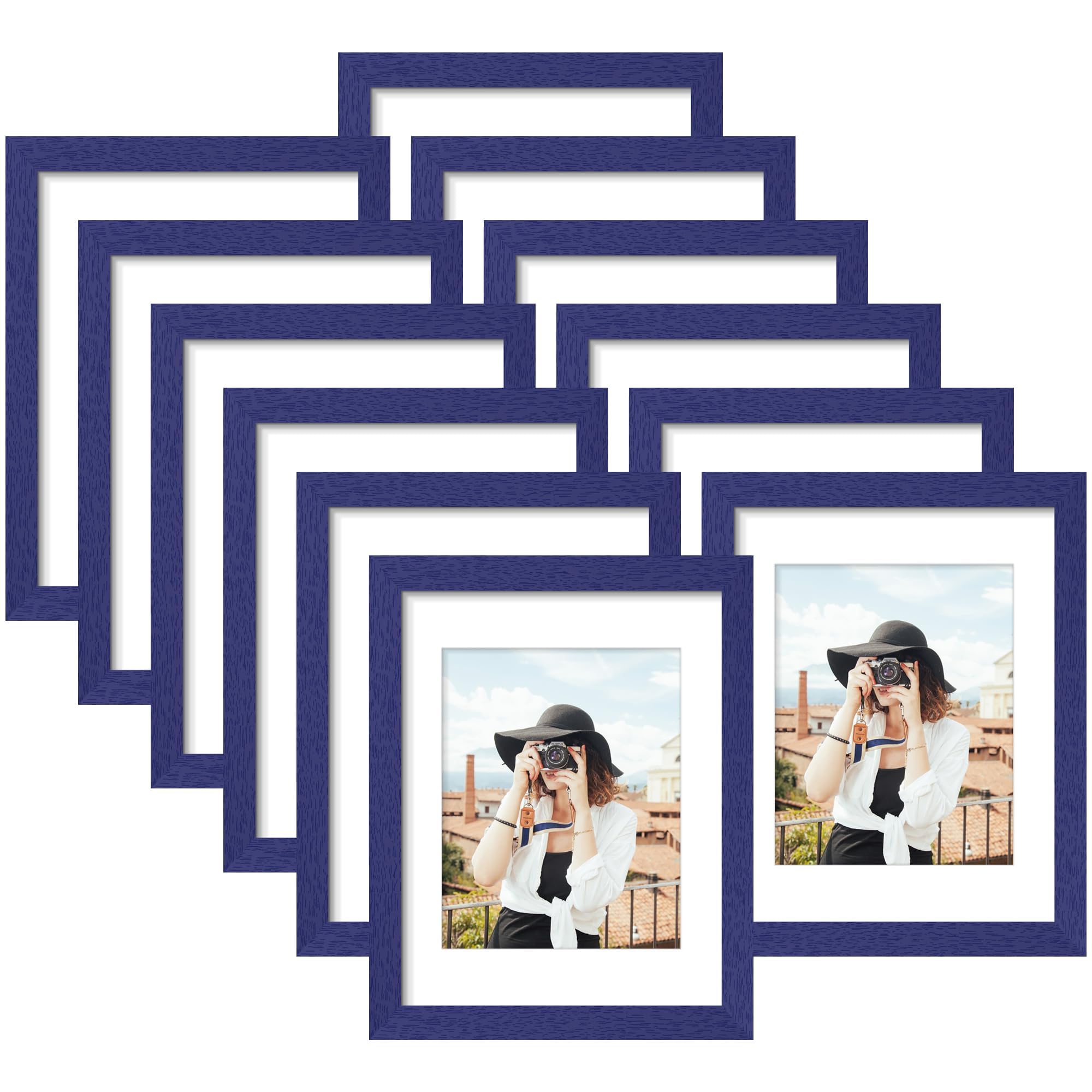 Picrit 8x10 Picture Frame Set of 12, Display 5x7 with Mat or 8x10 without Mat, Photo Frames for Wall Mounting or Table Top Display, Black